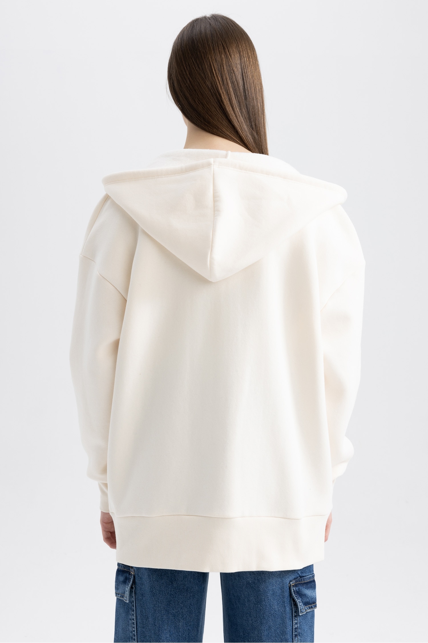 Oversize Fit Hooded Thick Fabric Cardigan