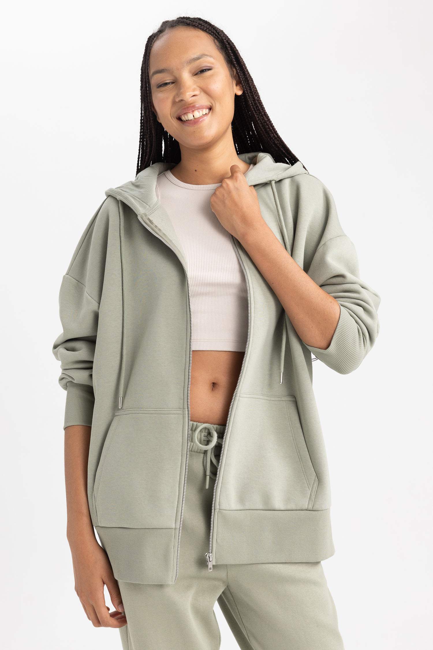 Кардиган оверсайз с капюшоном из плотной ткани