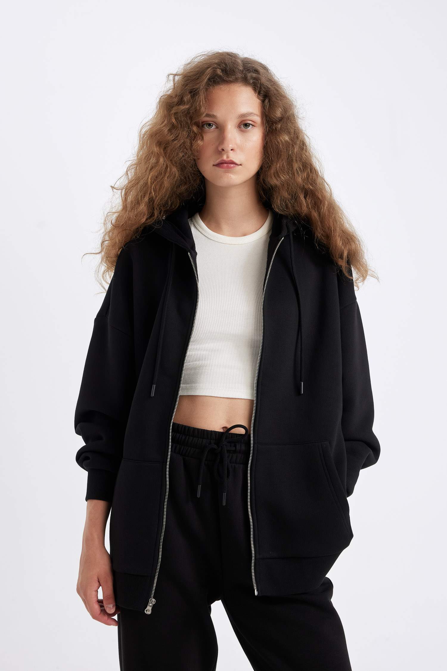 たろー　レディース　BLK M Black WOMAN Oversize Fit Thick Sweatshirt Fabric Cardigan 3112918