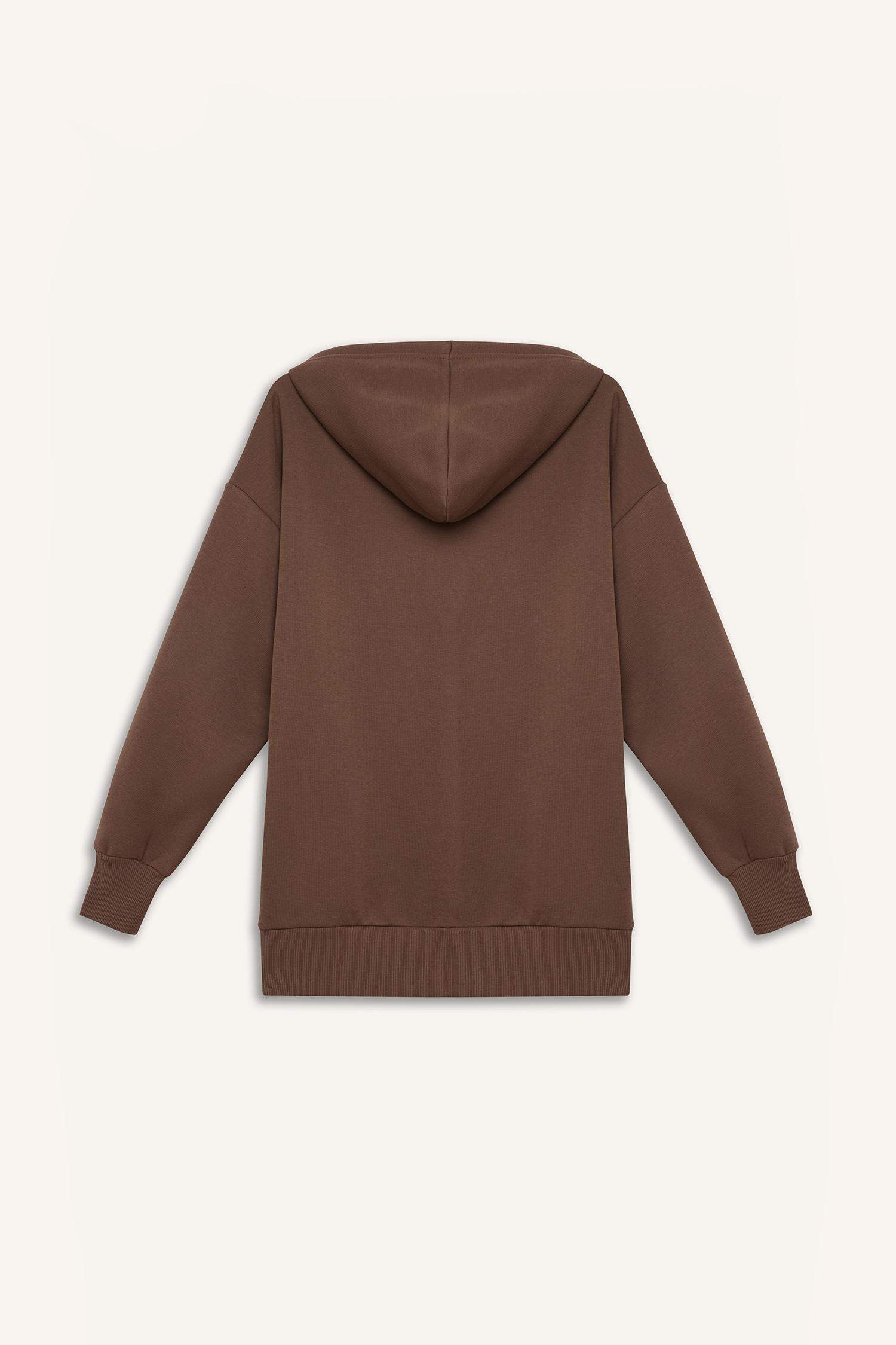 Oversize Geniş Kalıp Kapüşonlu Cepli Basic Düz Fermuarlı Sweatshirt