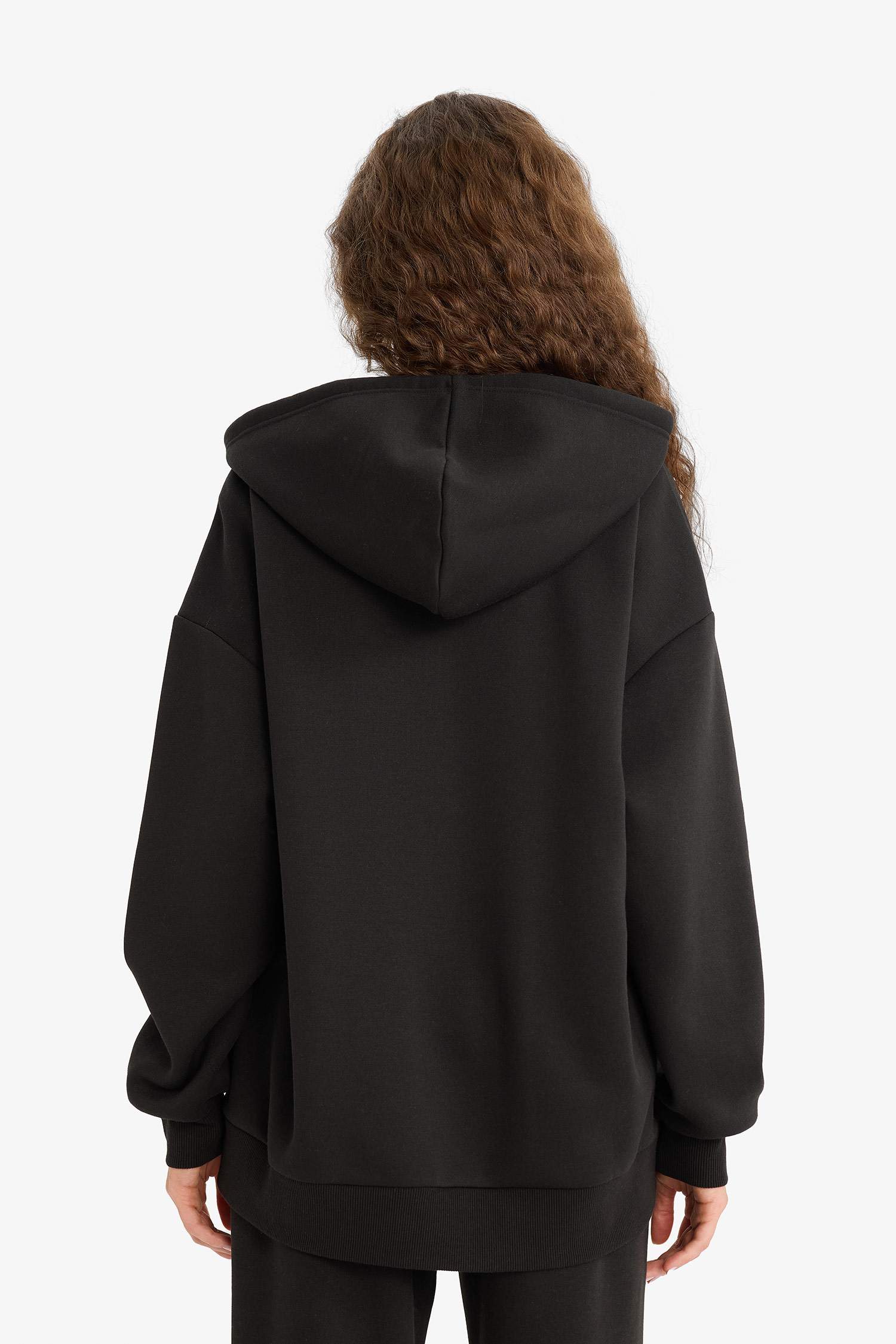 Oversize Fit Hooded Thick Sweatshirt Fabric Cardigan