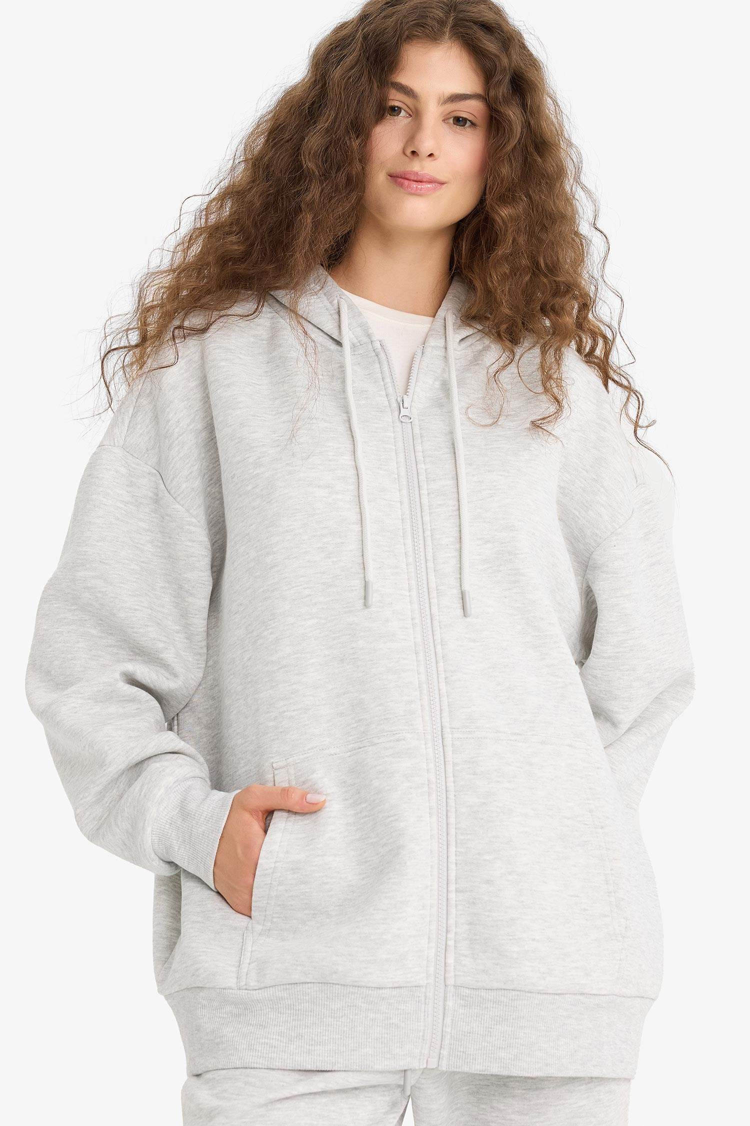 Oversize Fit Hooded Thick Sweatshirt Fabric Cardigan