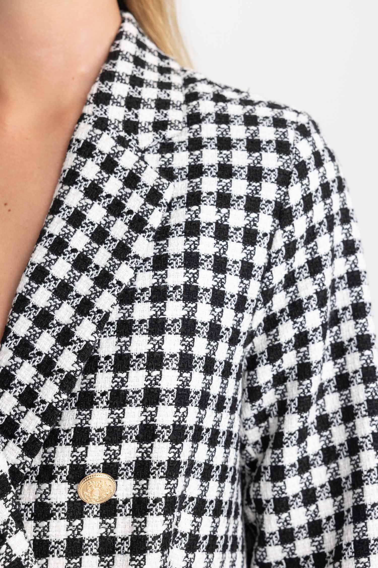 Oversize Fit Houndstooth Patterned Textured Blazer
