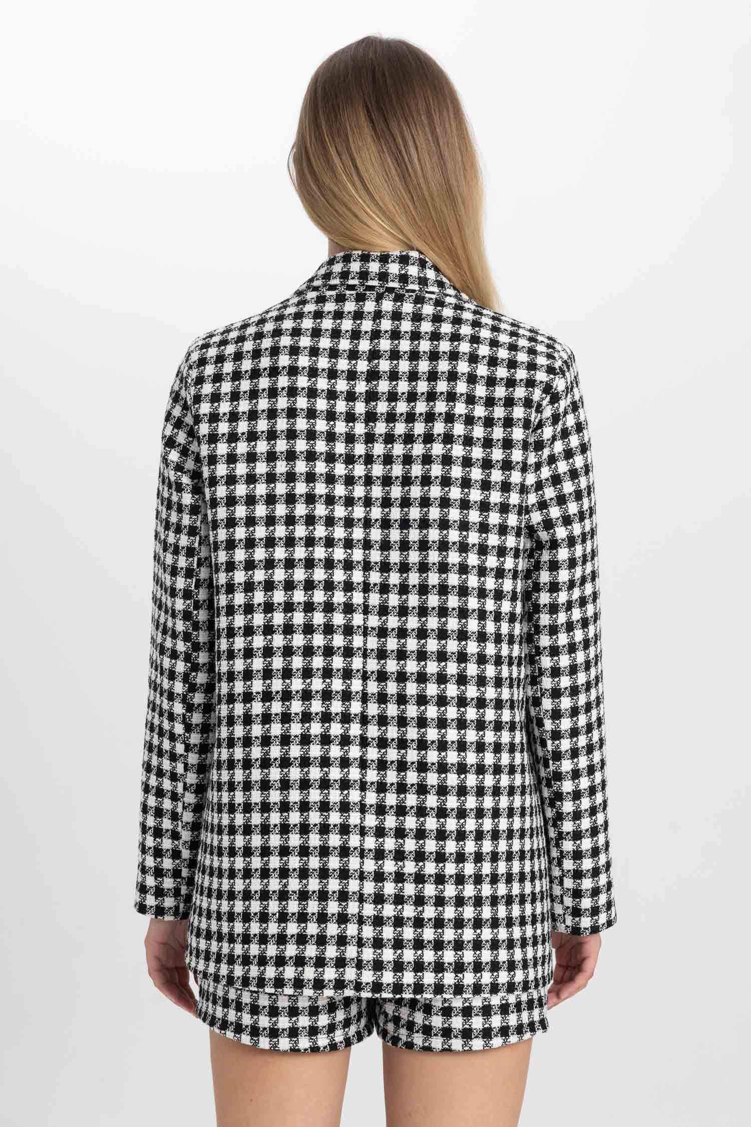 Oversize Fit Houndstooth Patterned Textured Blazer