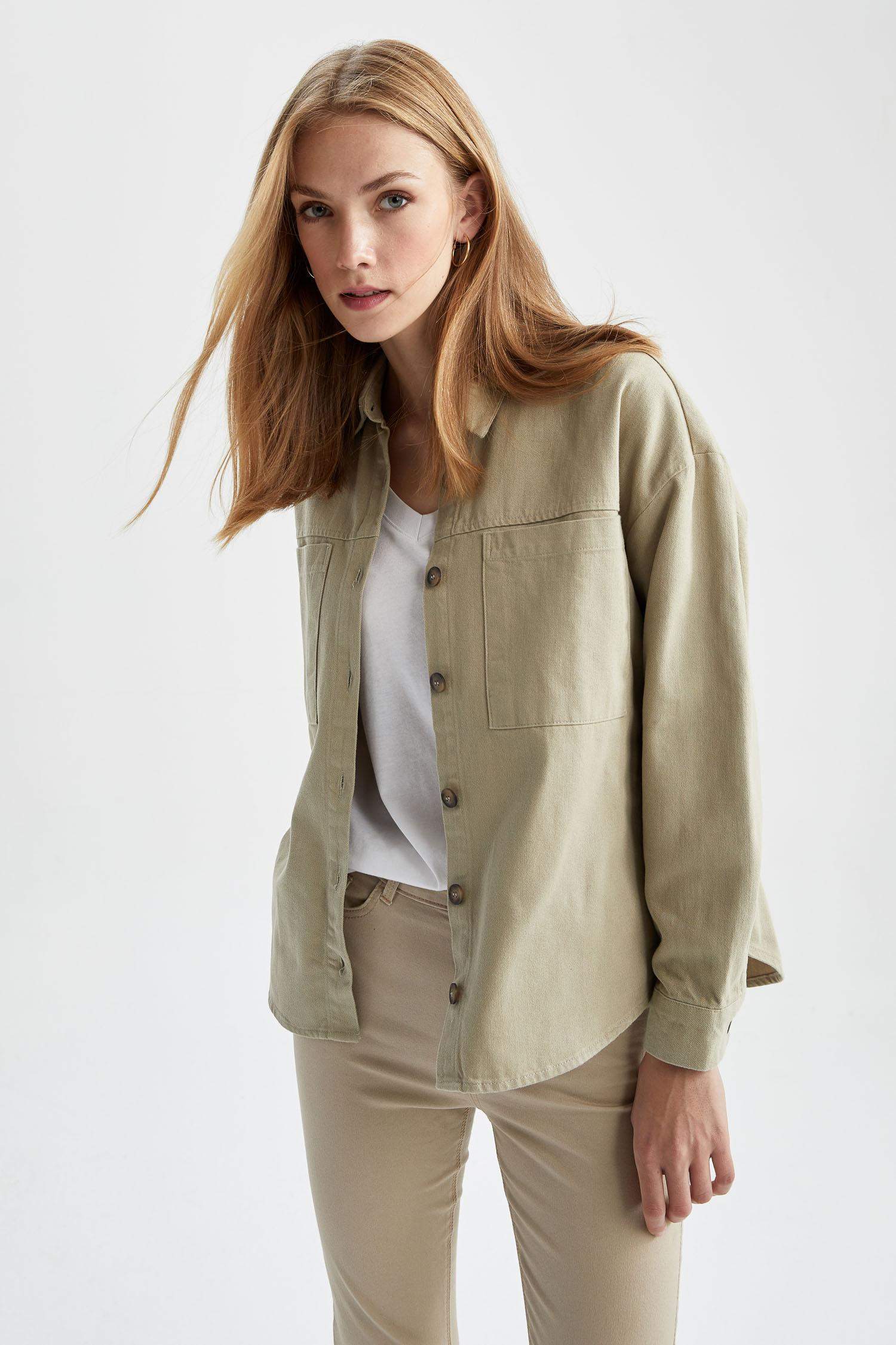 قميص كم طويل جبردين اوفر سايز  بياقة قميص