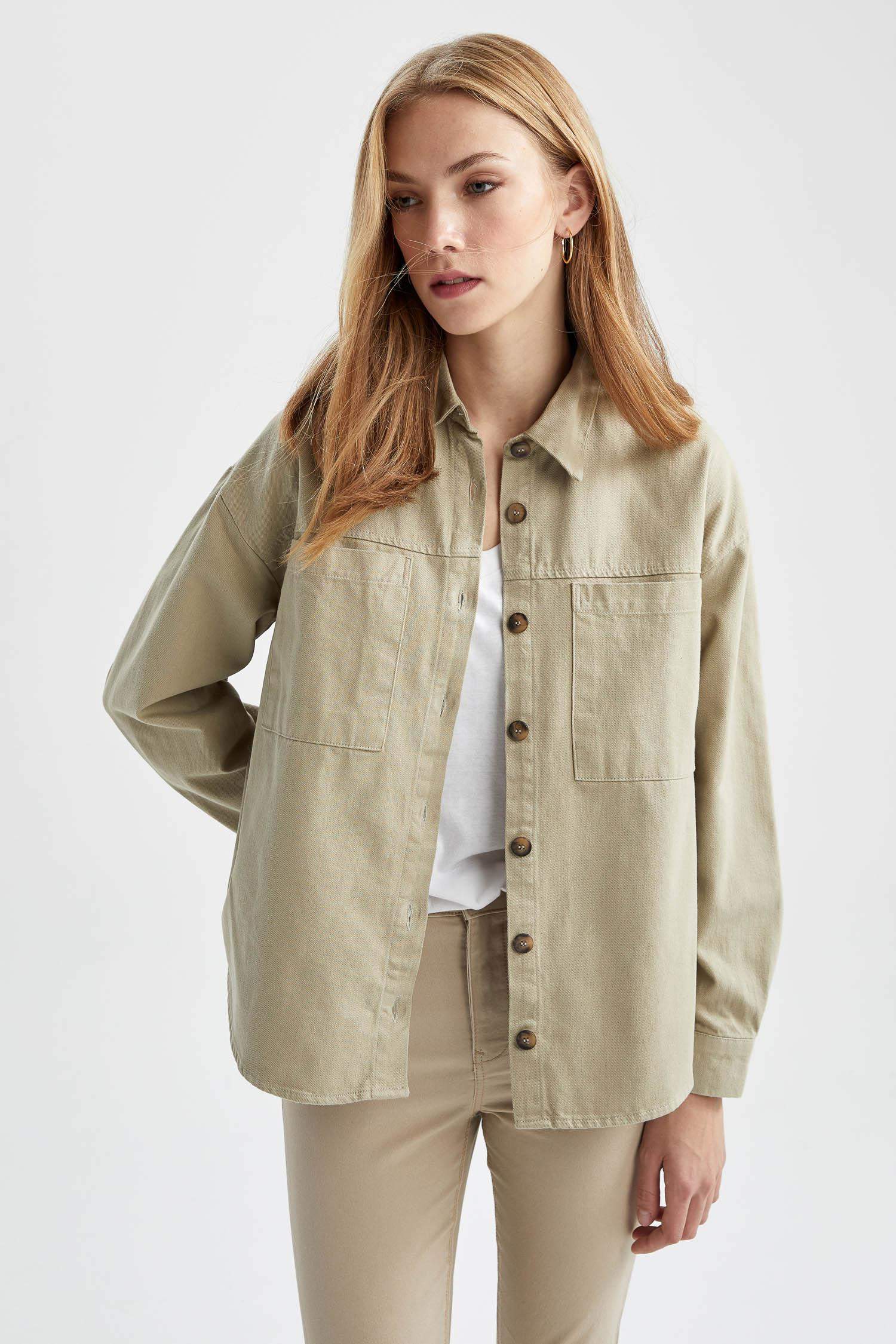 قميص كم طويل جبردين اوفر سايز  بياقة قميص