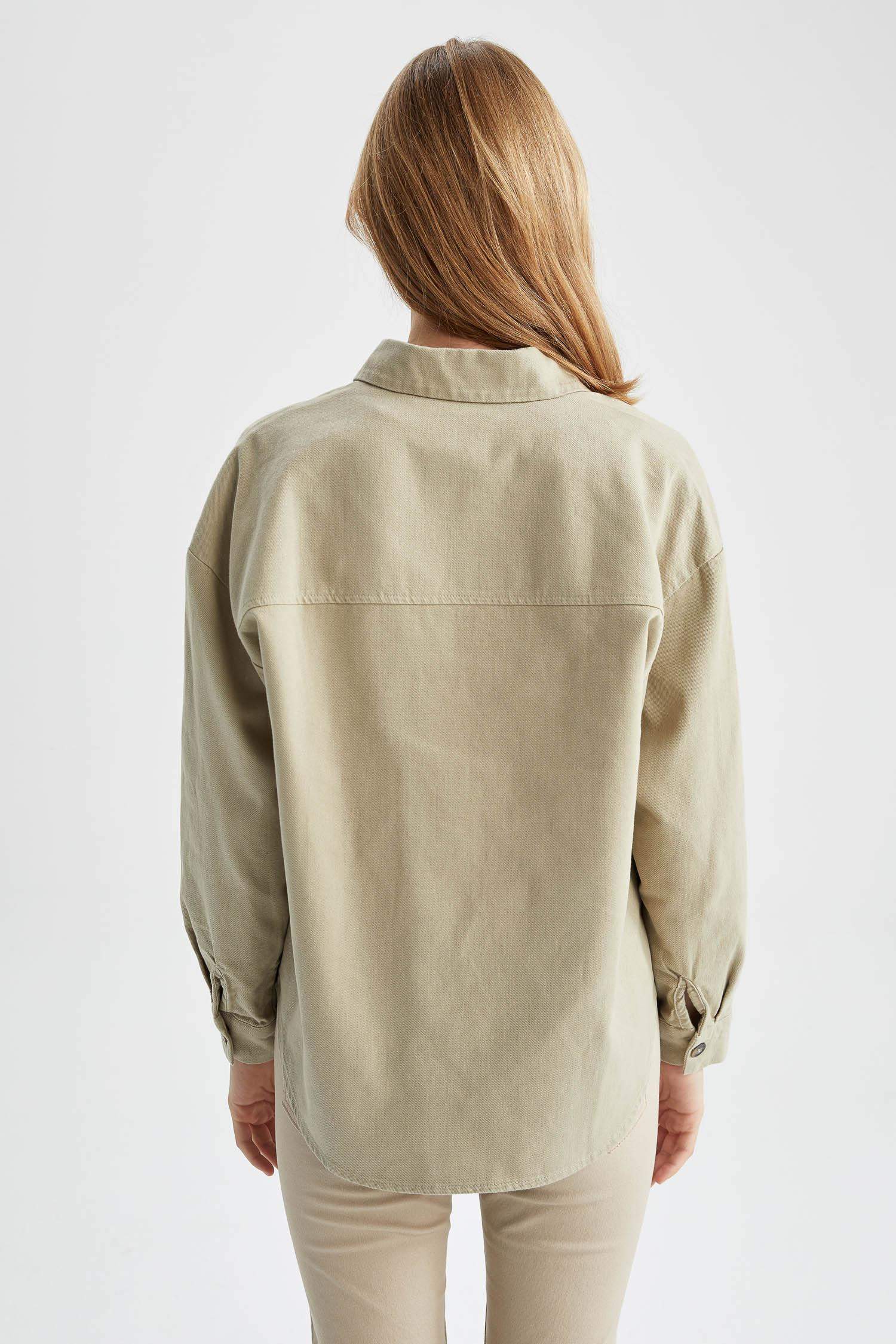 قميص كم طويل جبردين اوفر سايز  بياقة قميص