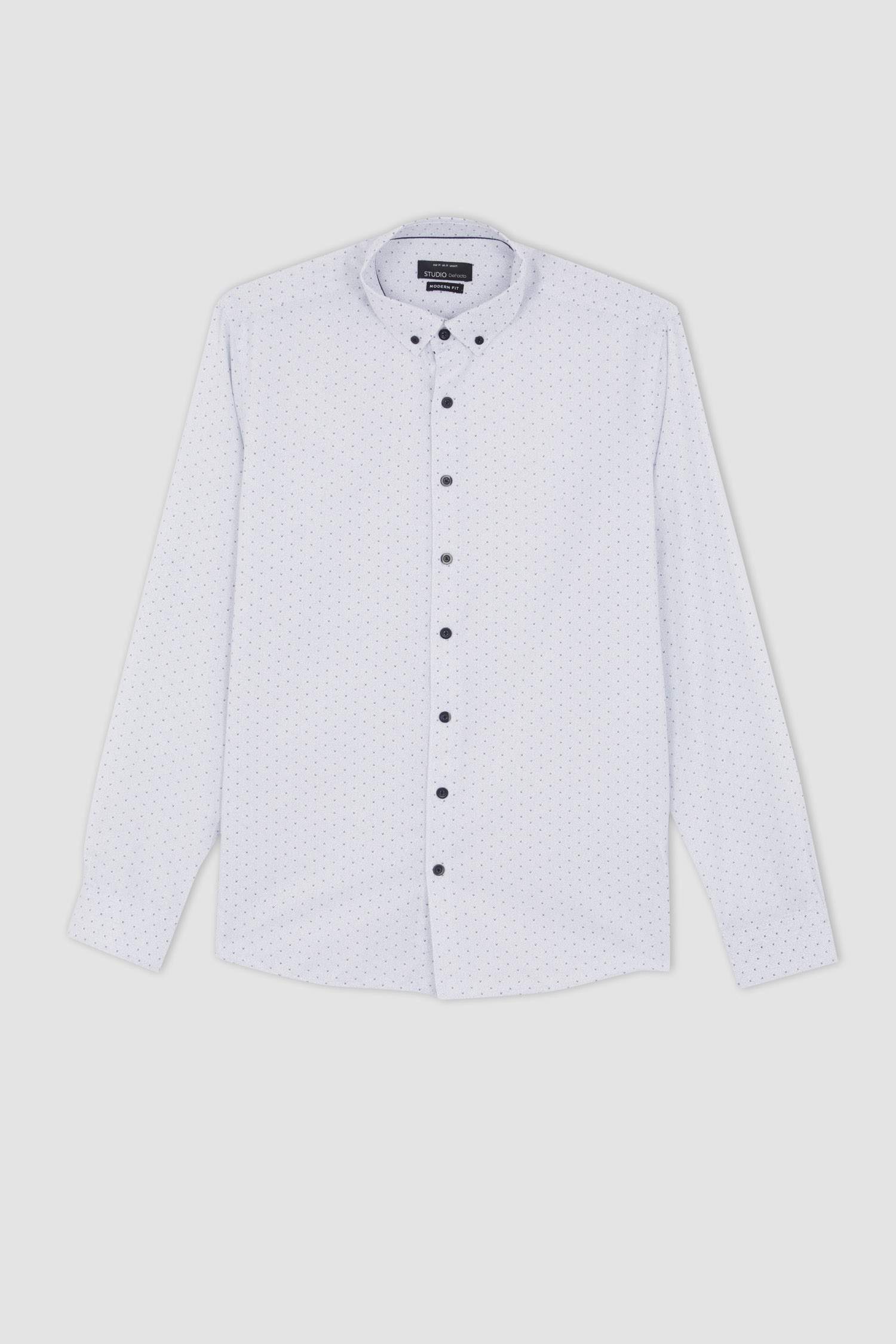 White MAN Modern Fit Polo Neck Printed Long Sleeve Shirt 2631331 
