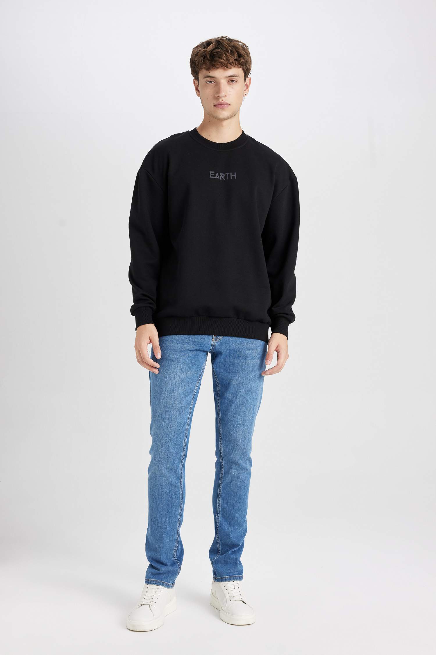 Sweat İmprimé Oversize En Coton À Col Rond