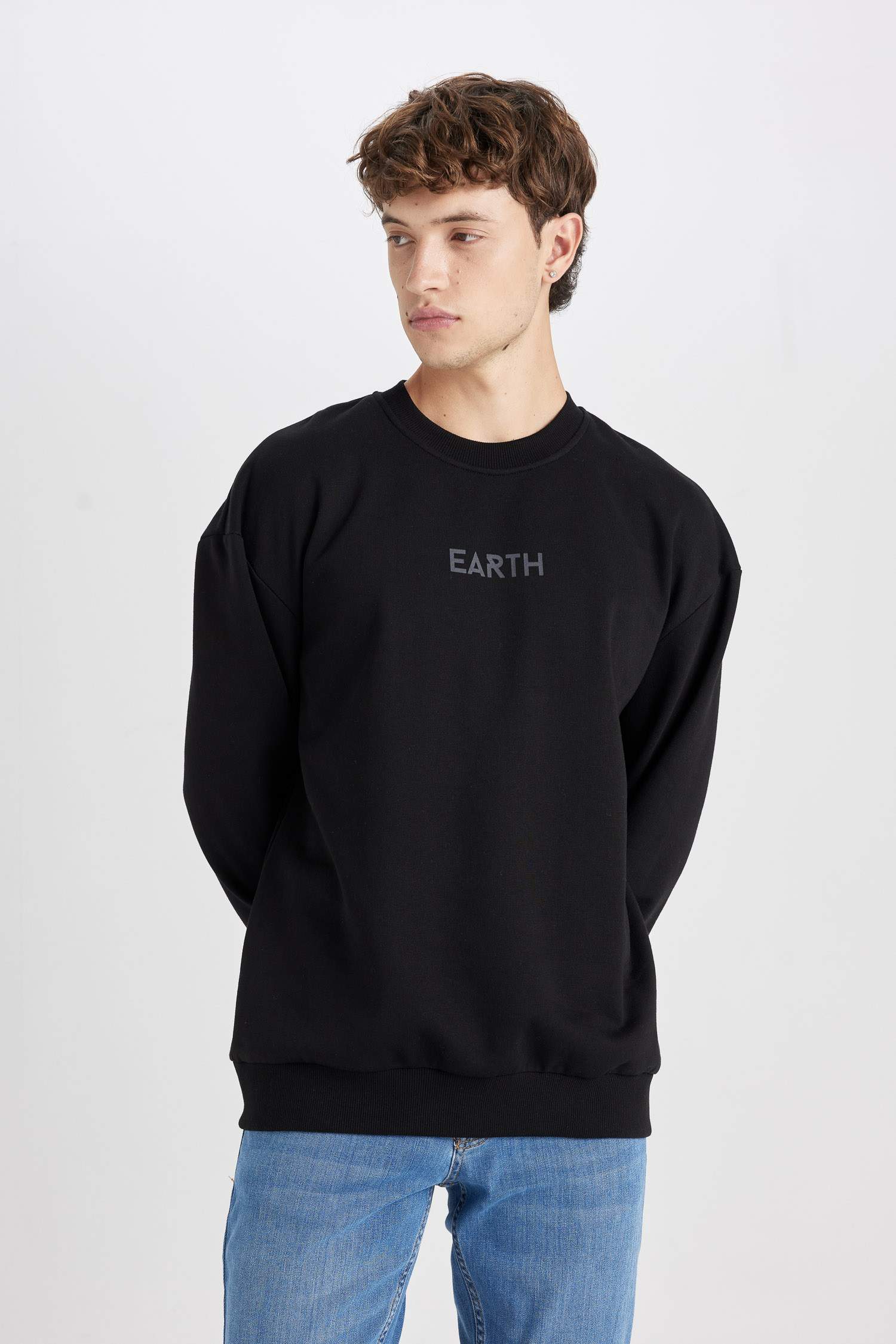 Sweat İmprimé Oversize En Coton À Col Rond