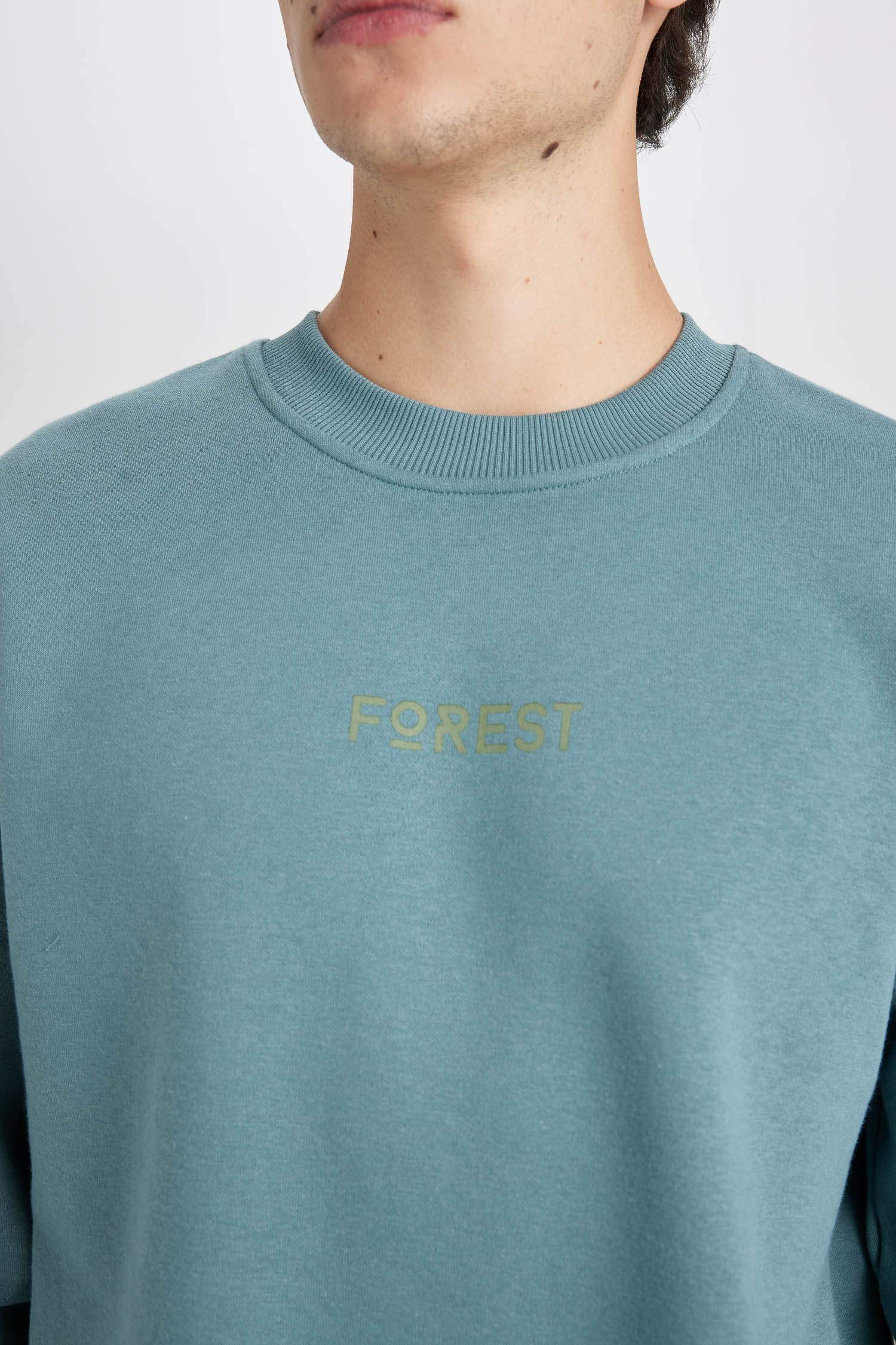 Boxy Fit Bisiklet Yaka Baskılı Sweatshirt