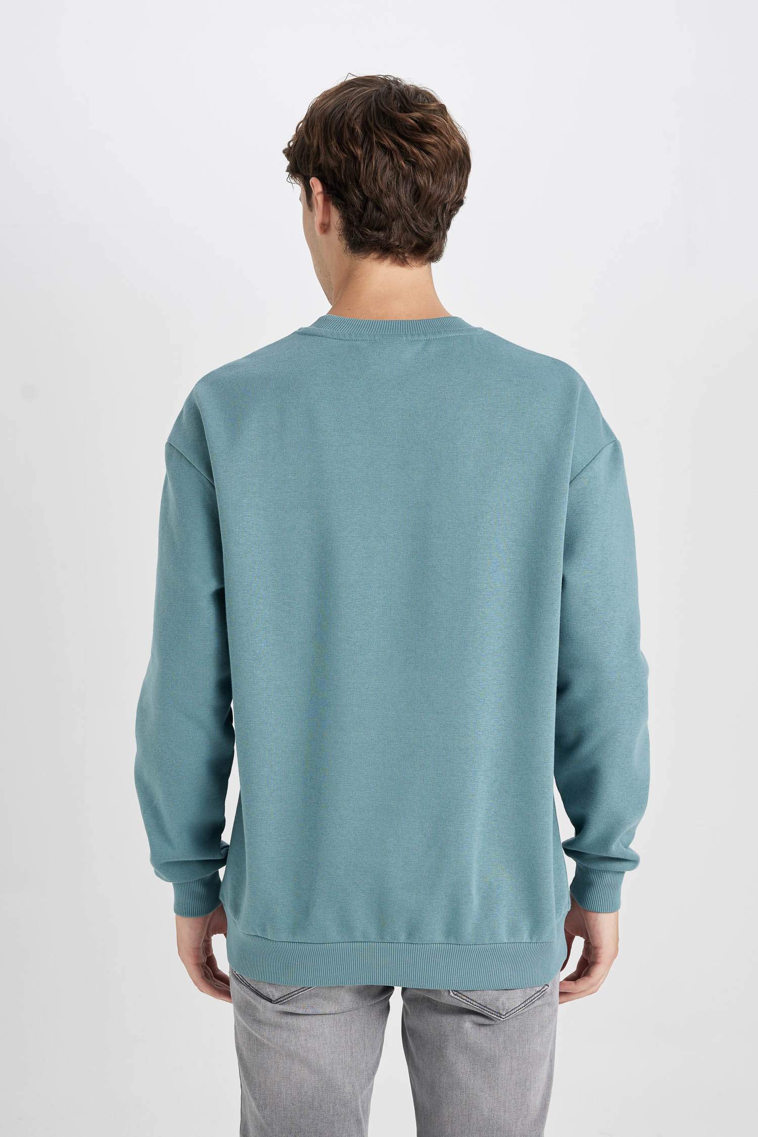Boxy Fit Bisiklet Yaka Baskılı Sweatshirt