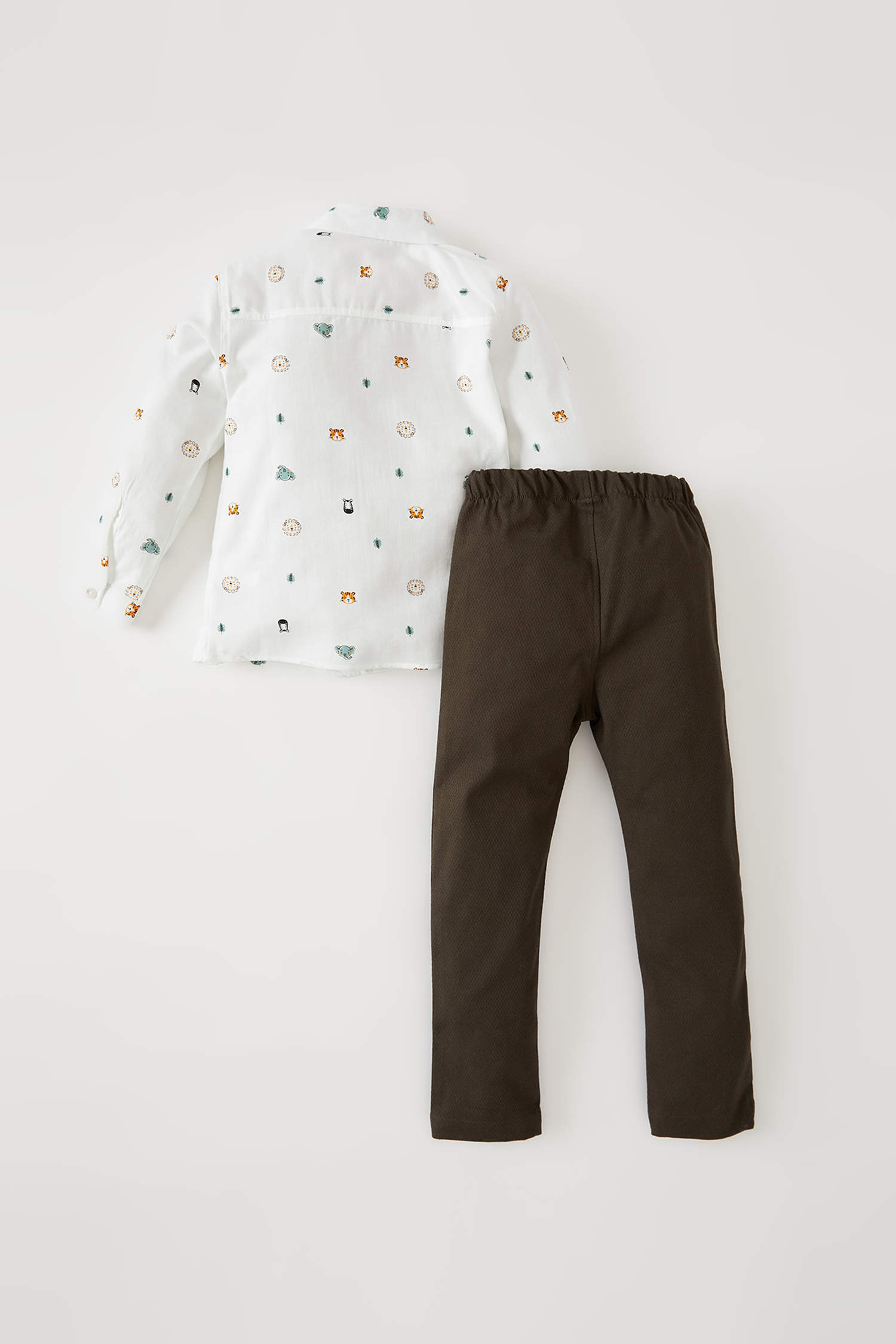 Defacto Erkek Bebek Desenli Uzun Kollu Gömlek Pantolon Takım. 5