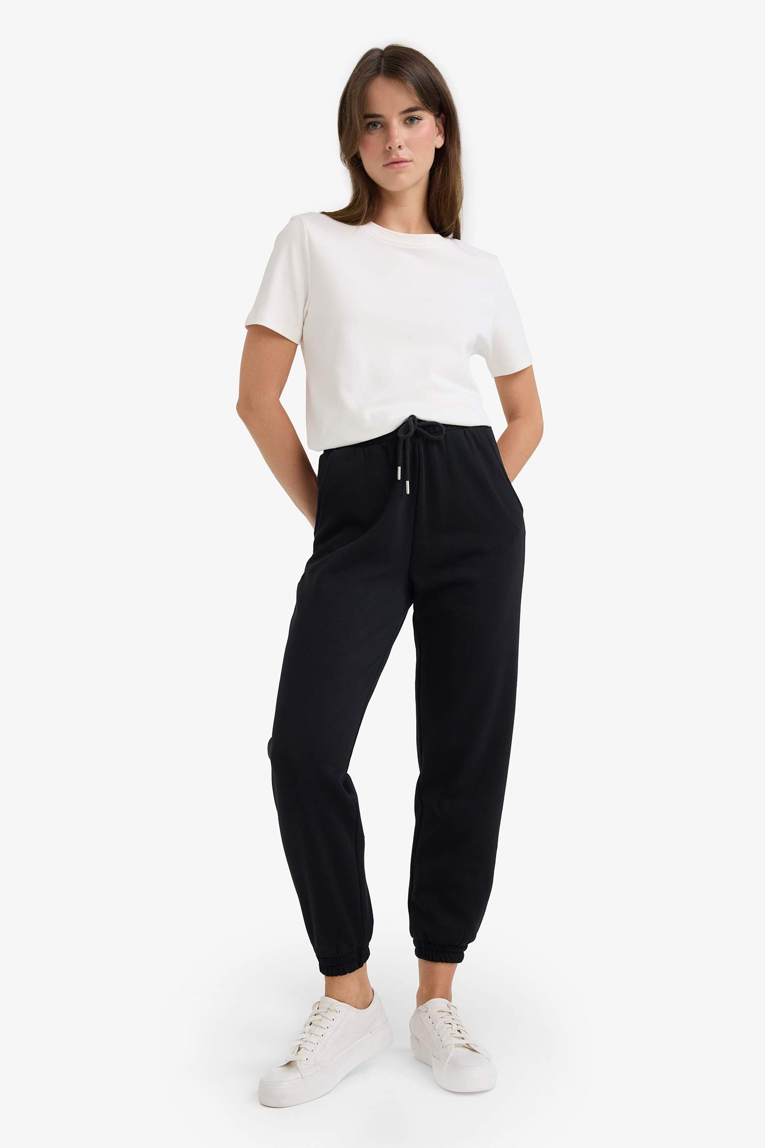 Jogger Fit Basic High Waist Thick Fabric Trousers