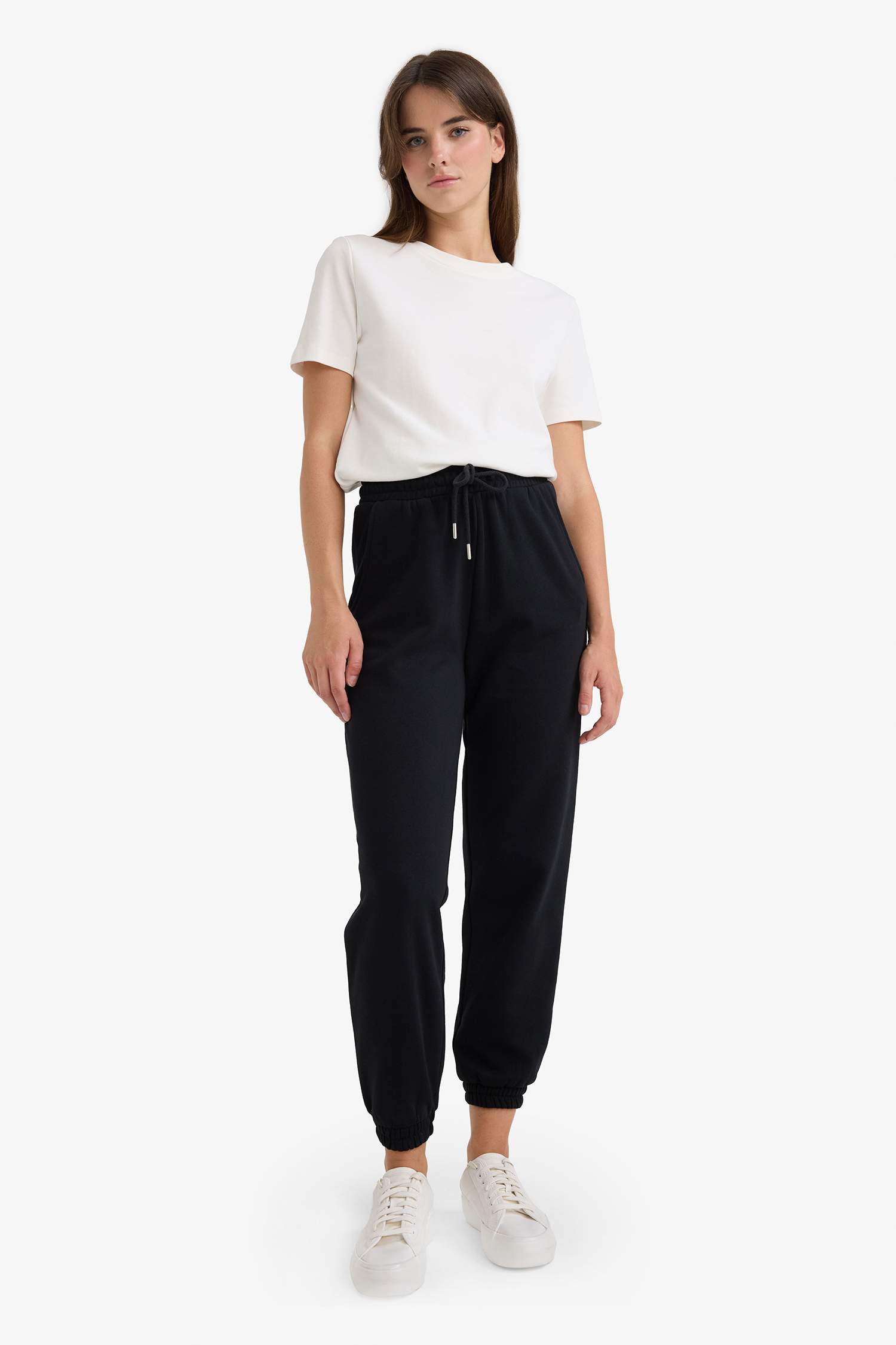 Jogger Fit Basic High Waist Thick Fabric Trousers