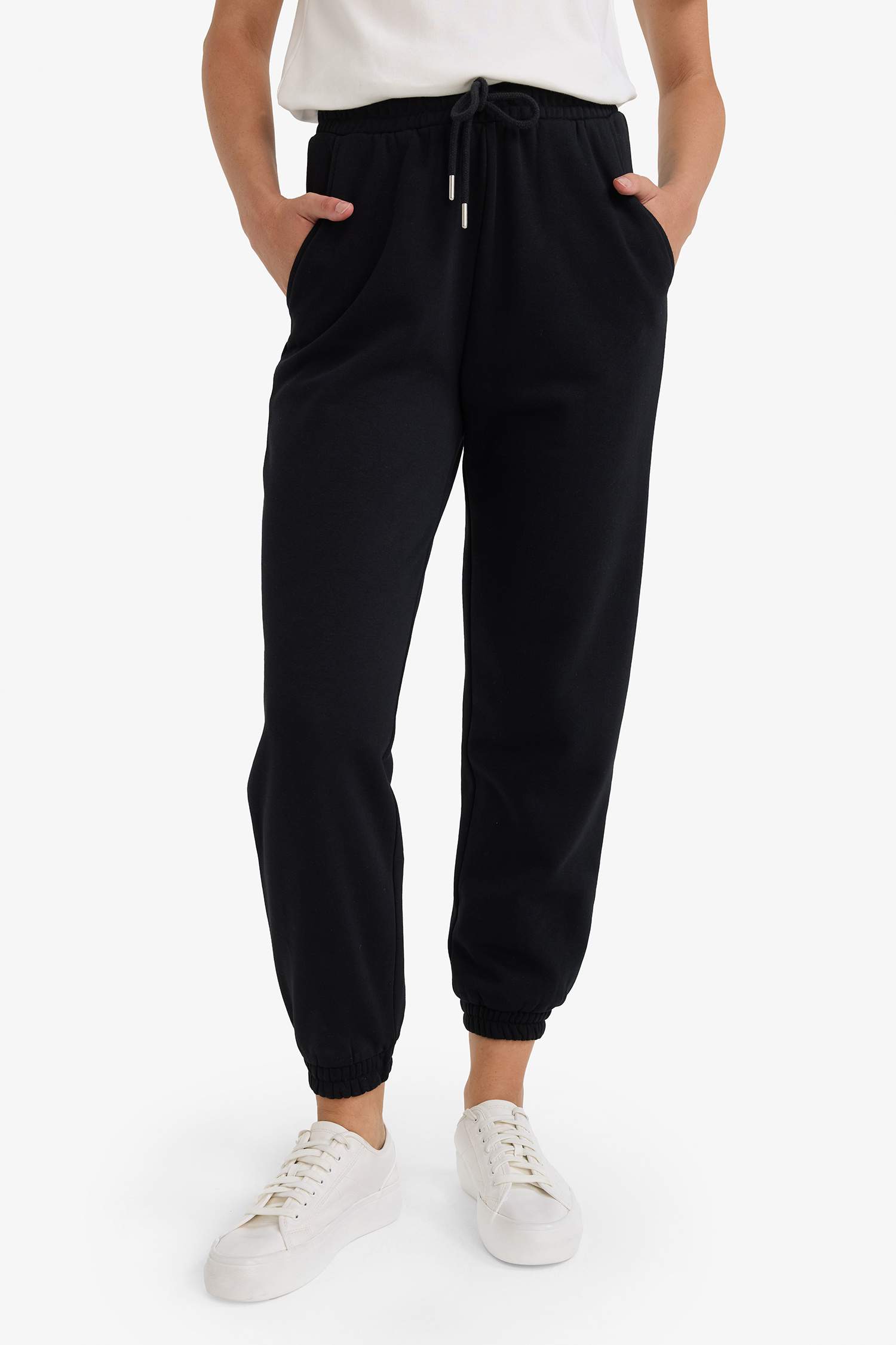 Jogger Fit Basic High Waist Thick Fabric Trousers