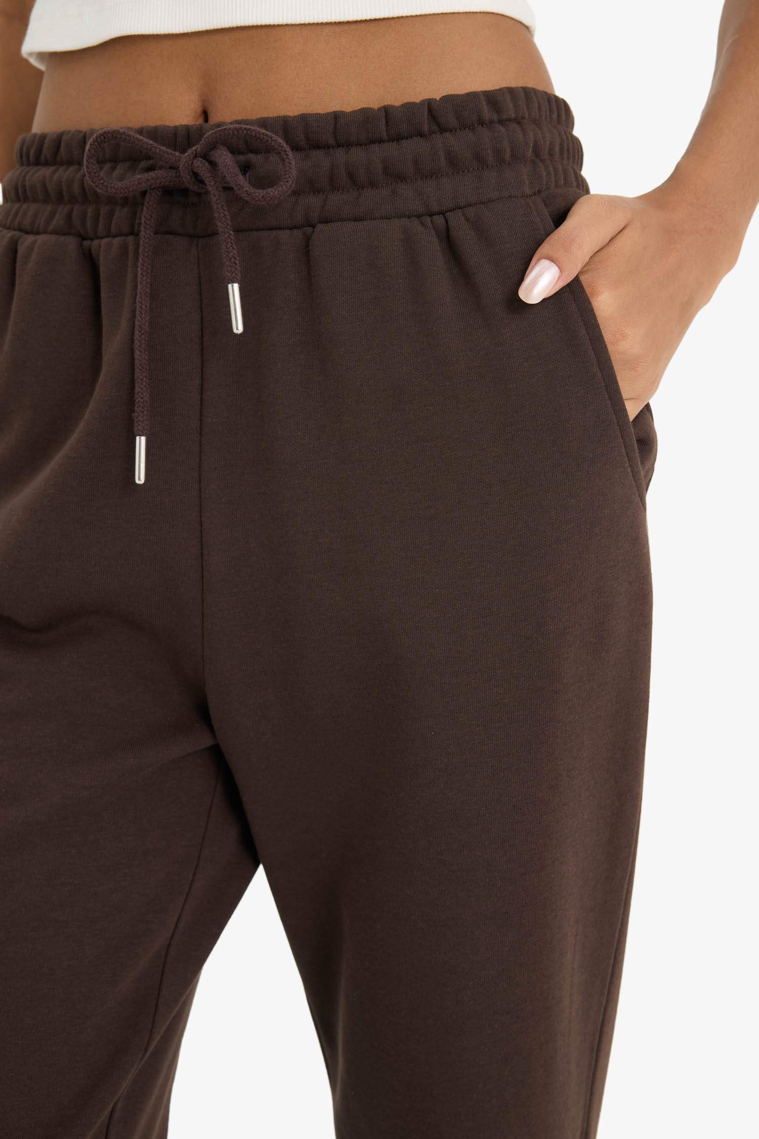 بنطرون سادة جوجر فيت ثقيل بخصر عالي