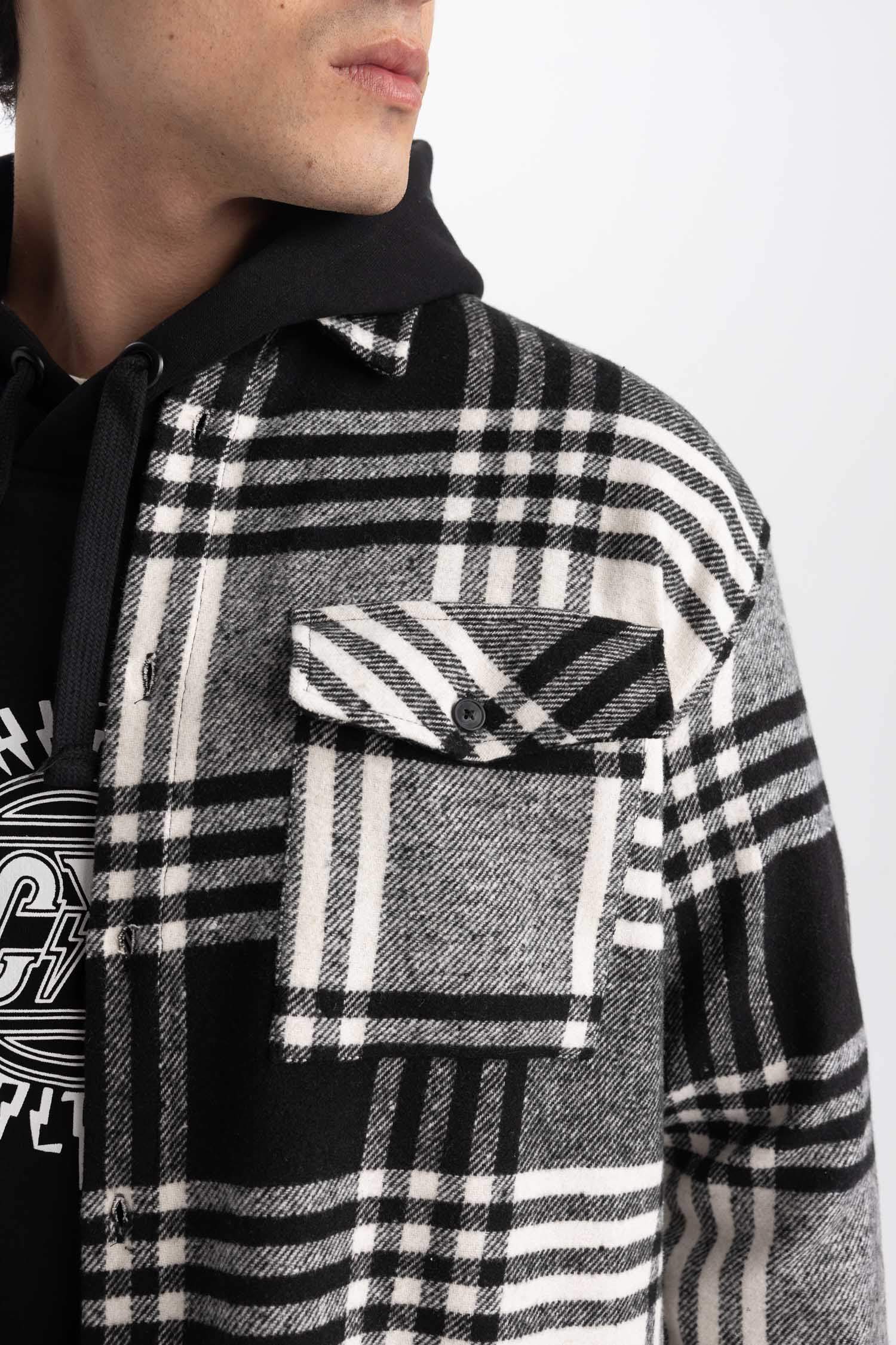 قميص كاروهات كم طويل قصة مريحة