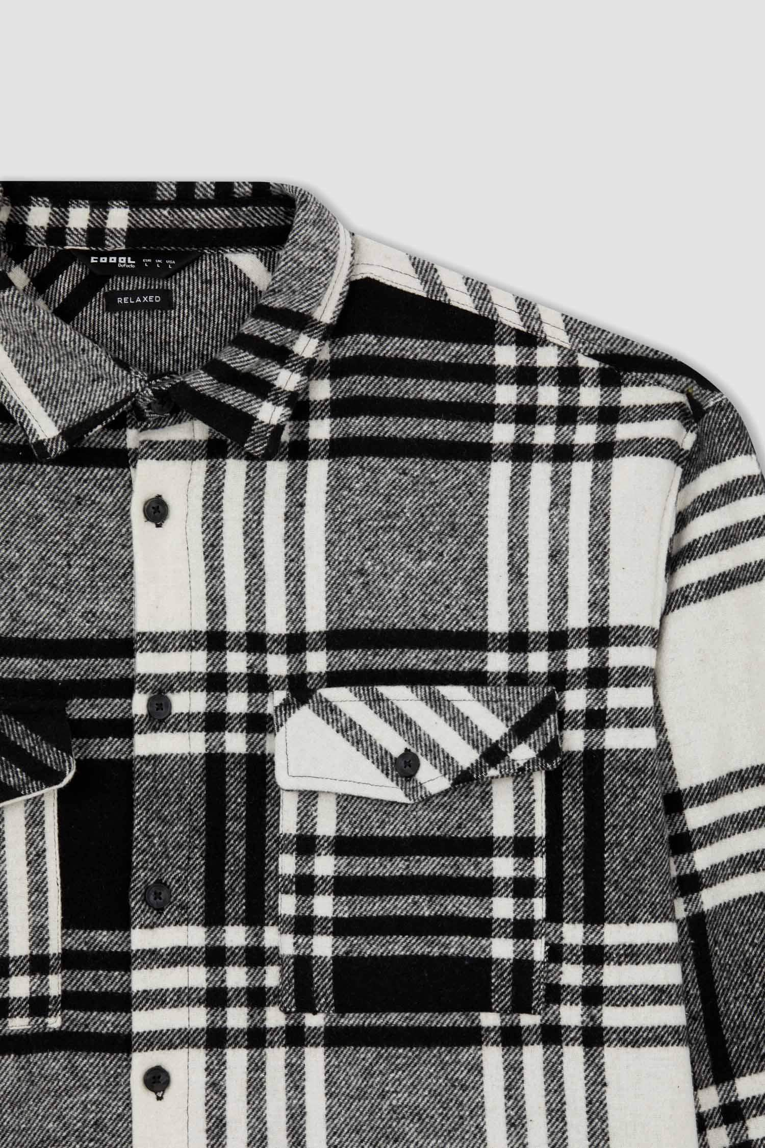 قميص كاروهات كم طويل قصة مريحة