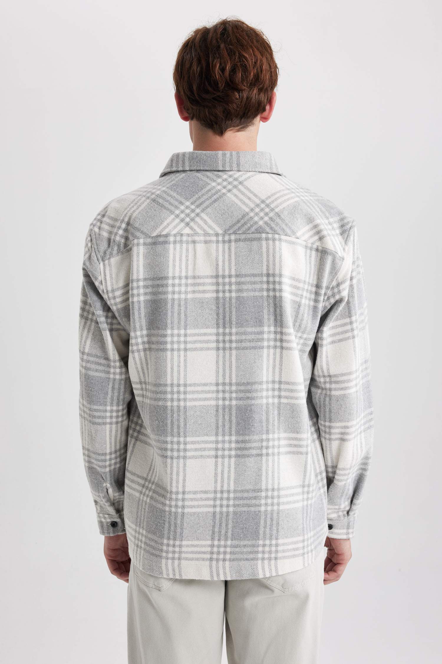 قميص كاروهات كم طويل قصة مريحة