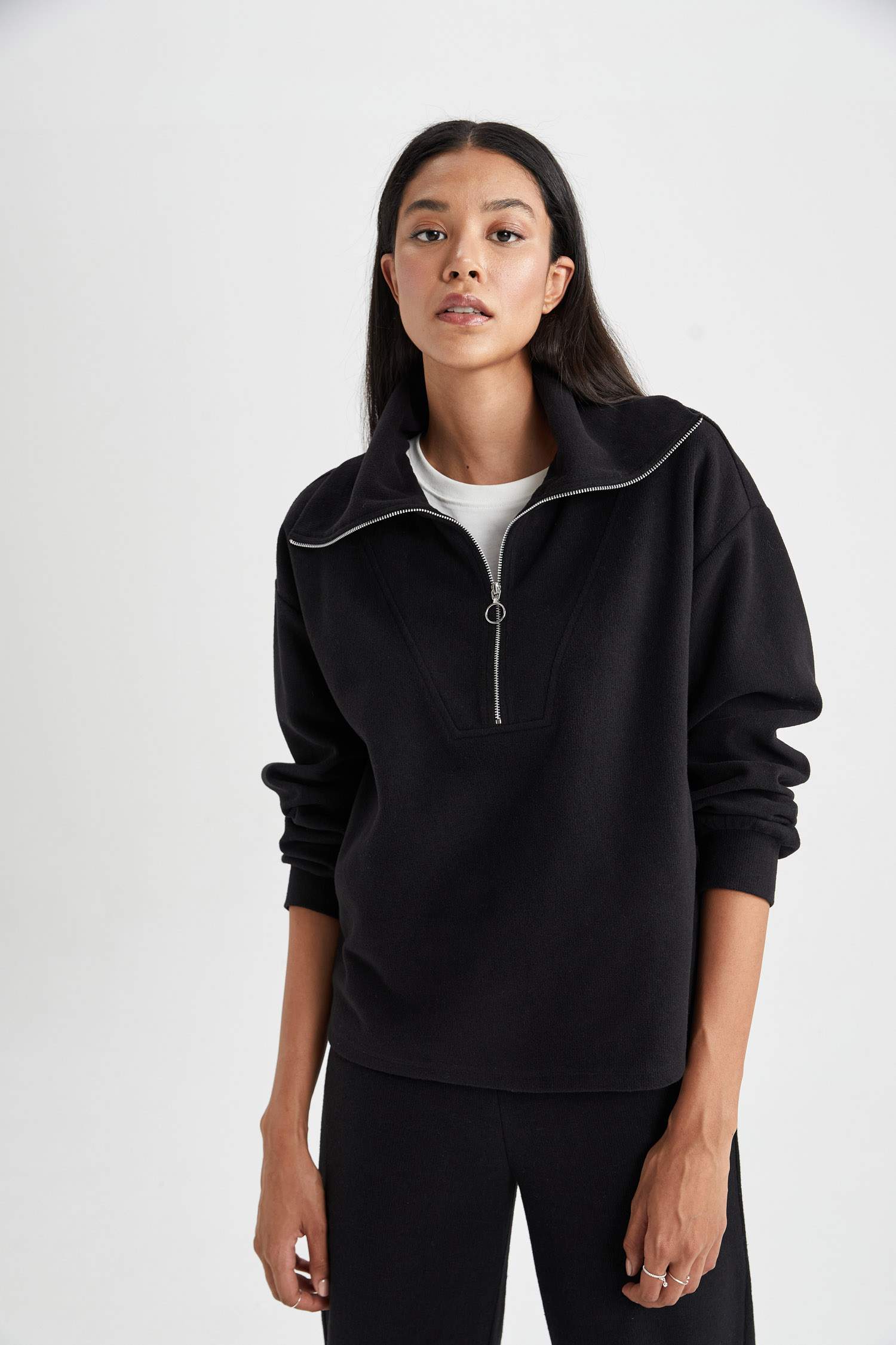 ෆ‪‪Ｈａｋｕෆ‪‪ Offstage Zip Front Sweater Monochrome | White Fox Boutique