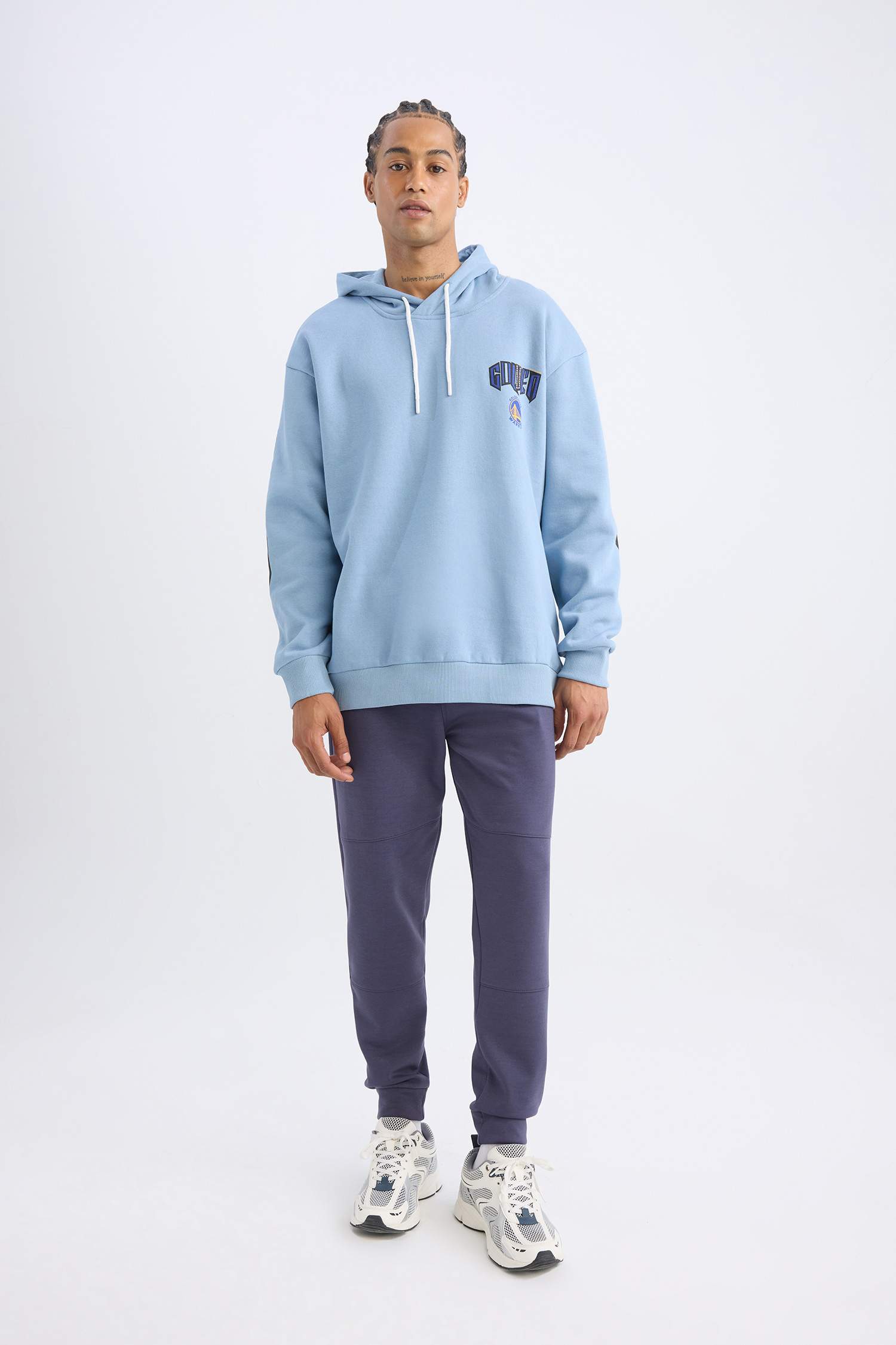 DeFactoFit NBA Golden State Warriors Oversize Geniş Kalıp Sırt Baskılı Kapüşonlu Sweatshirt