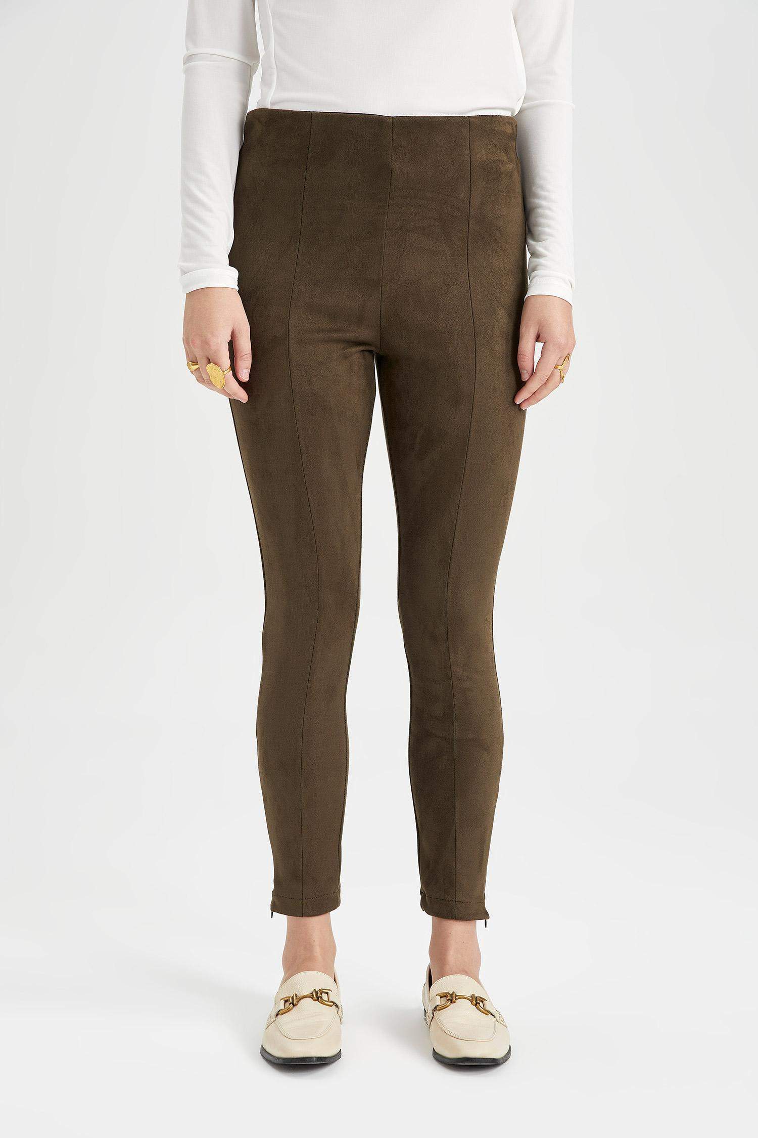 Normal Bel Basic Düz Uzun Süet Tayt