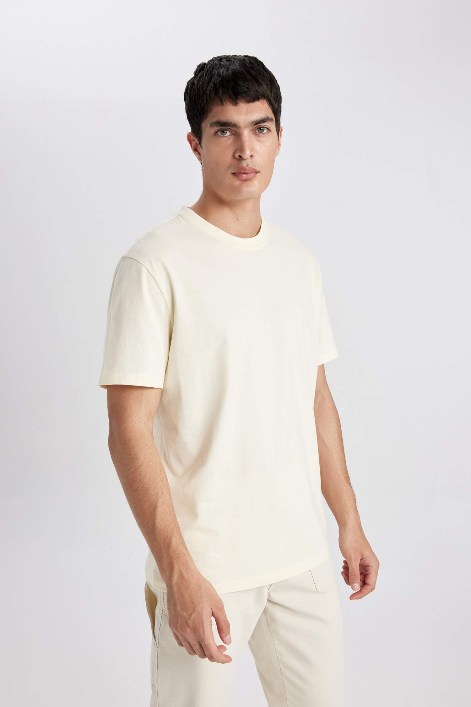 New Regular Fit Bisiklet Yaka Basic Düz %100 Pamuk Kısa Kollu Tişört