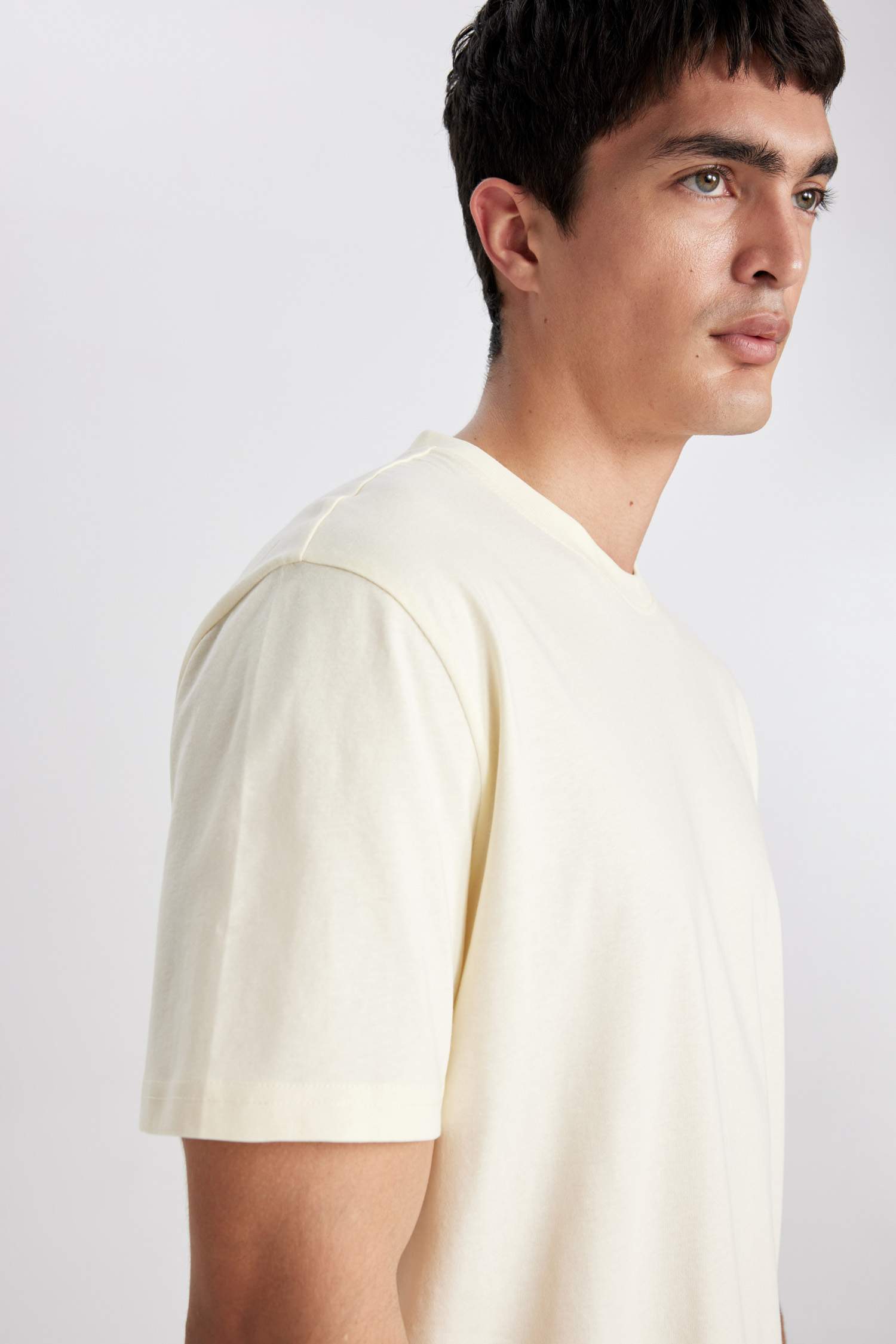 New Regular Fit Bisiklet Yaka Basic Düz %100 Pamuk Kısa Kollu Tişört