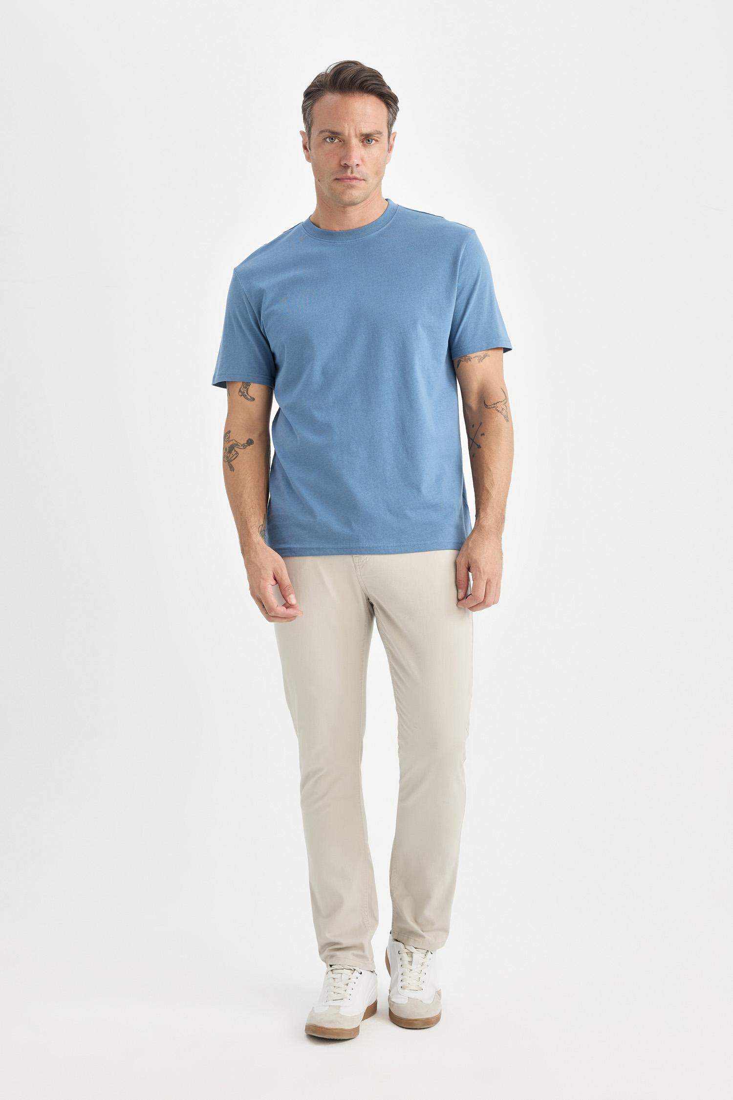 %100 Pamuk New Regular Fit Bisiklet Yaka Basic Düz Kısa Kollu Tişört