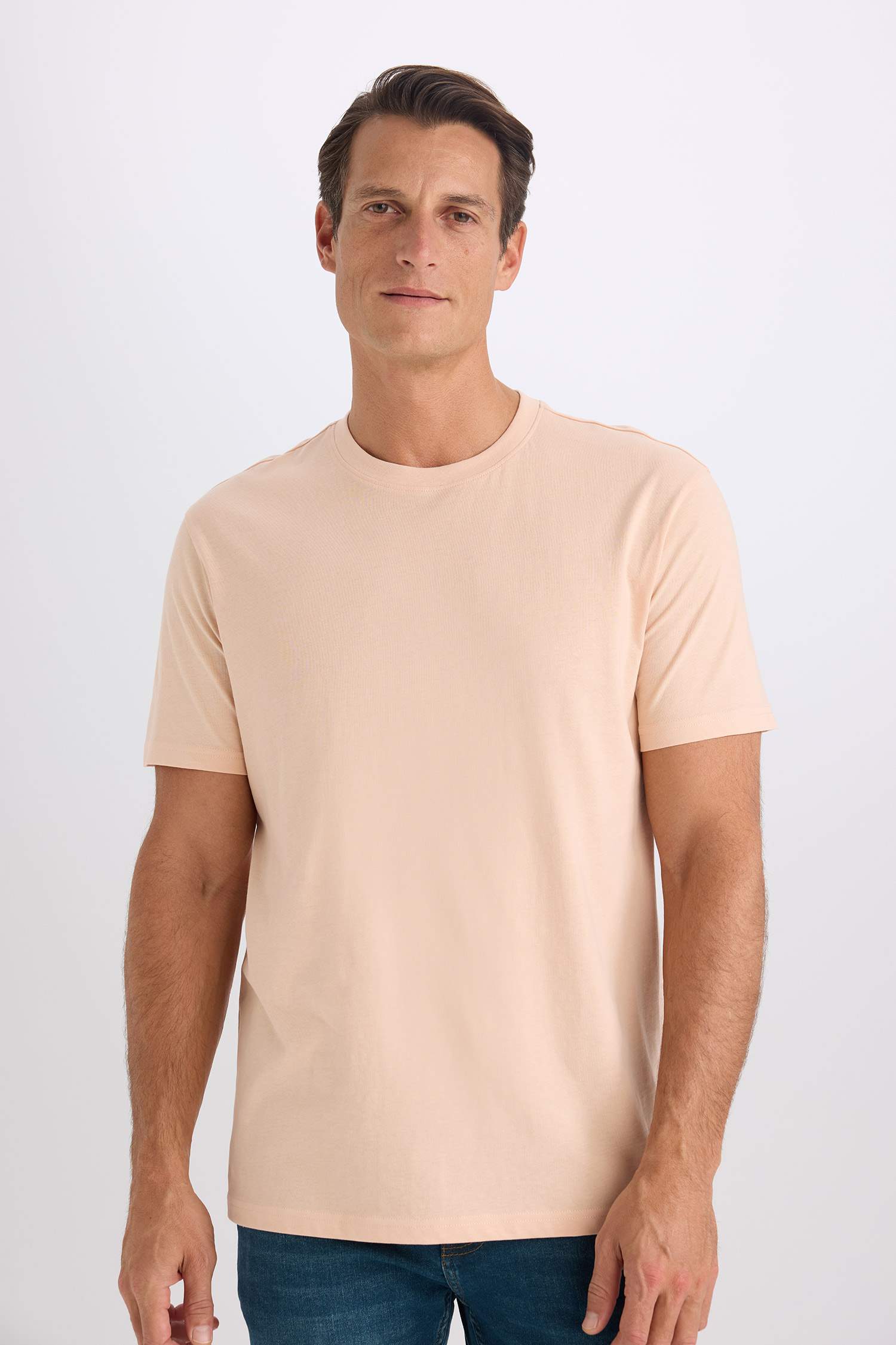 %100 Pamuk New Regular Fit Bisiklet Yaka Basic Düz Kısa Kollu Tişört