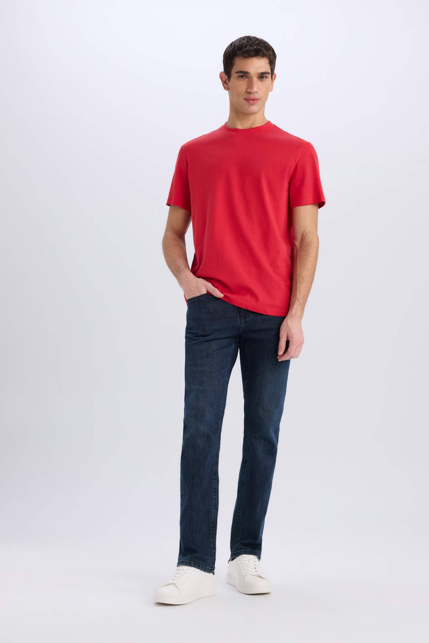 %100 Pamuk New Regular Fit Bisiklet Yaka Basic Düz Kısa Kollu Tişört