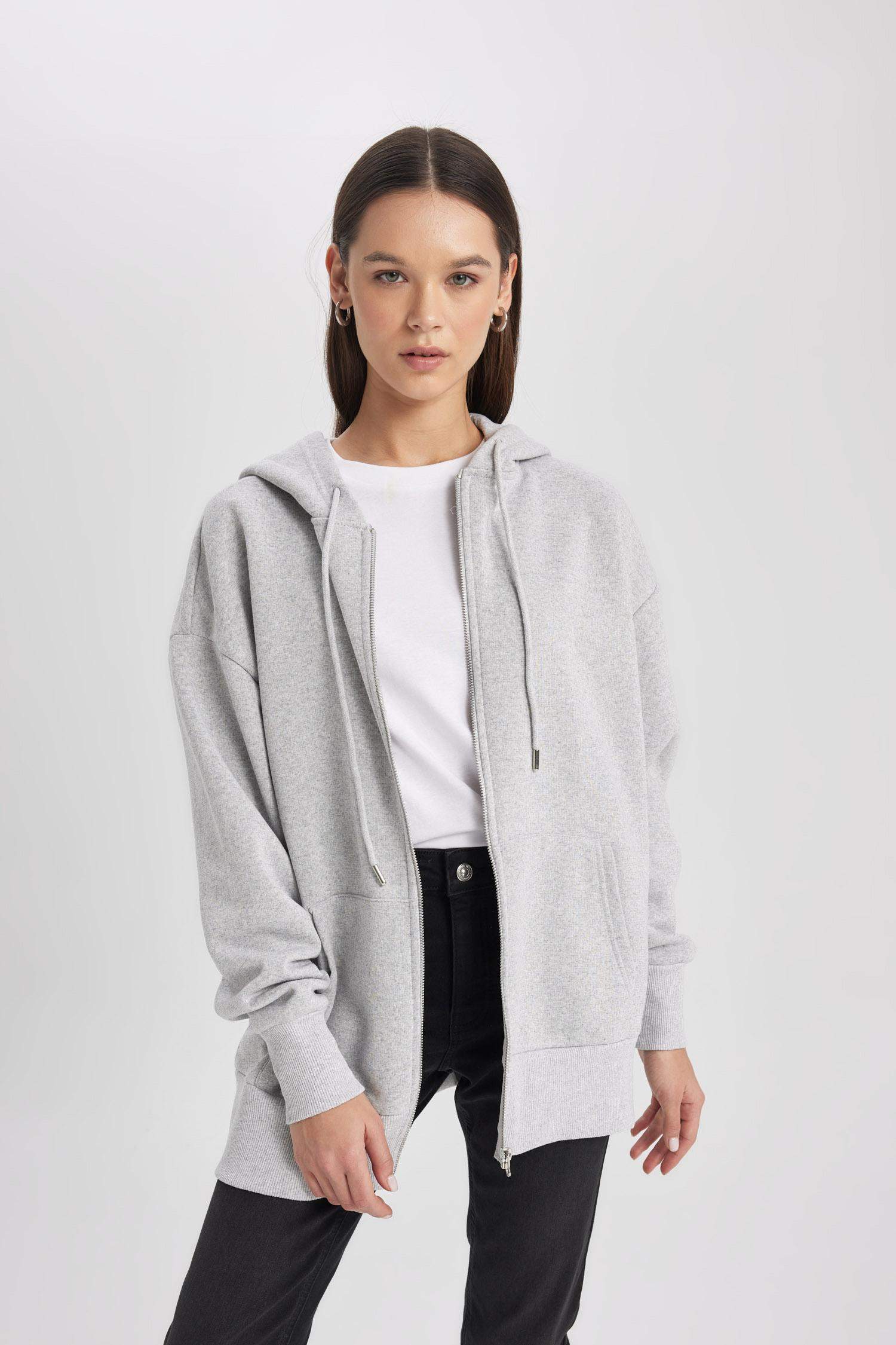 جاكيت قماش سميك اوفر سايز بغطاء للرأس