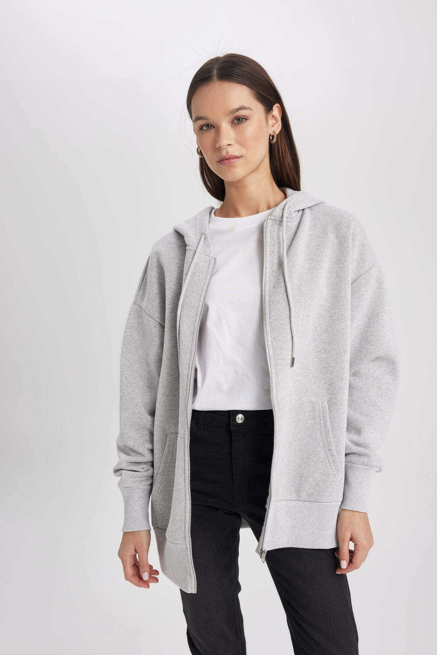 جاكيت قماش سميك اوفر سايز بغطاء للرأس