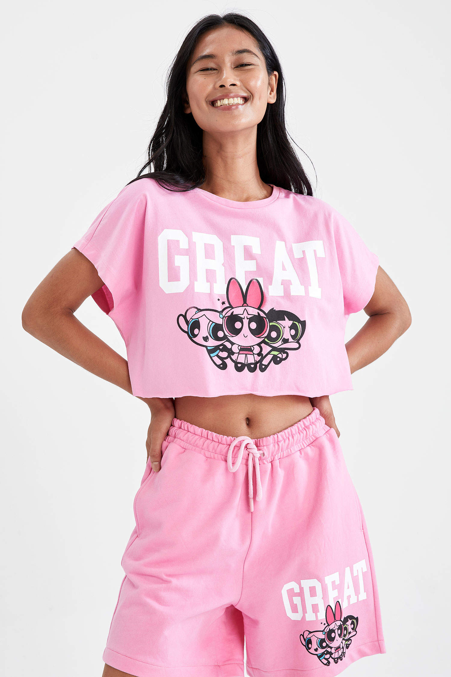 Defacto Coool Powerpuff Girls Lisanslı Relax Fit Crop Tişört. 5