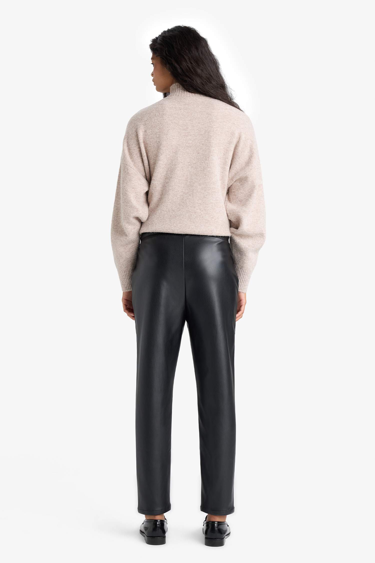 Yüksek Bel Jogger Kışlık Pantolon Cepli Standart Paça Suni Deri