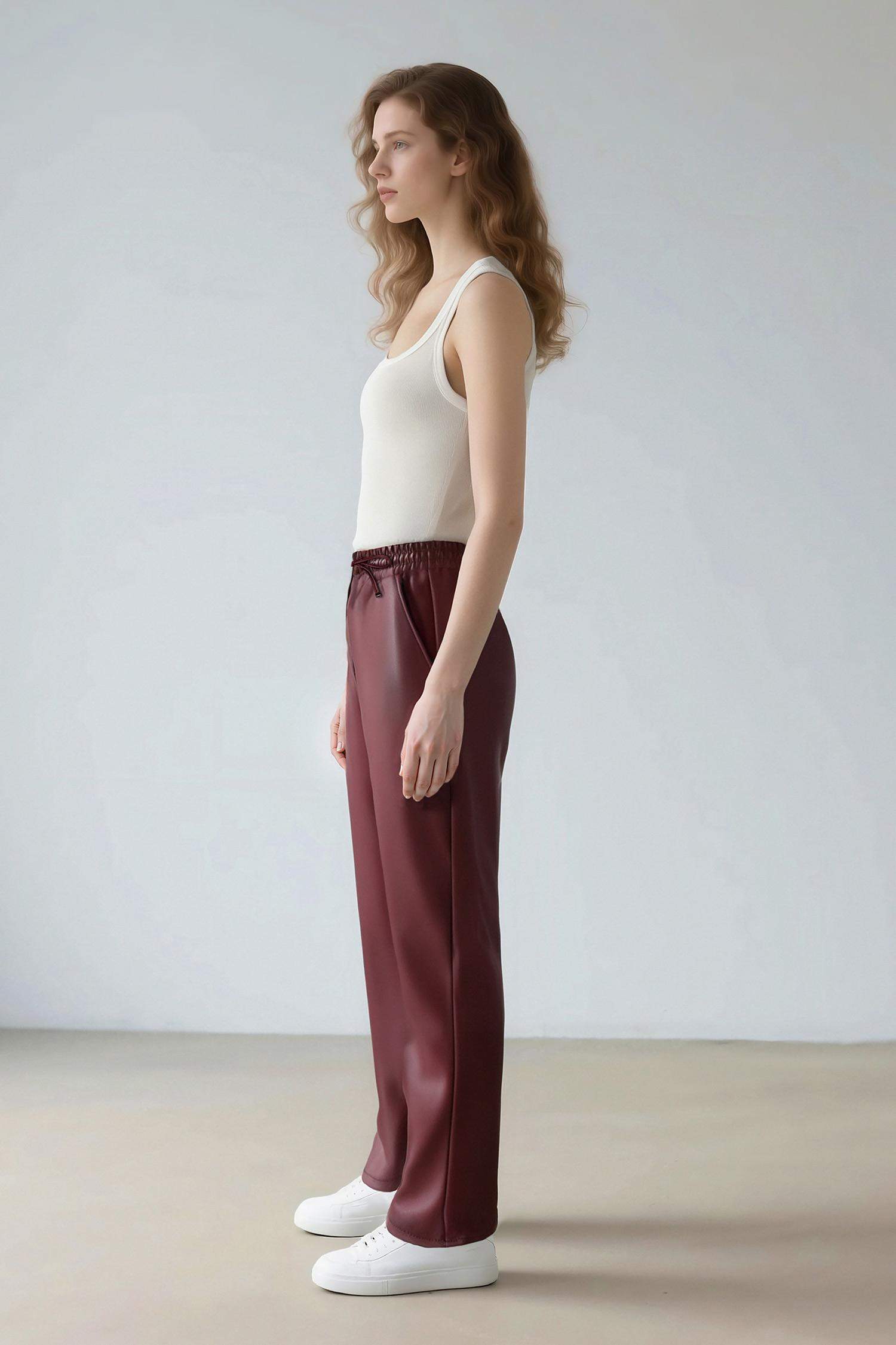 Jogger Cepli Yüksek Bel Standart Paça Suni Deri Pantolon