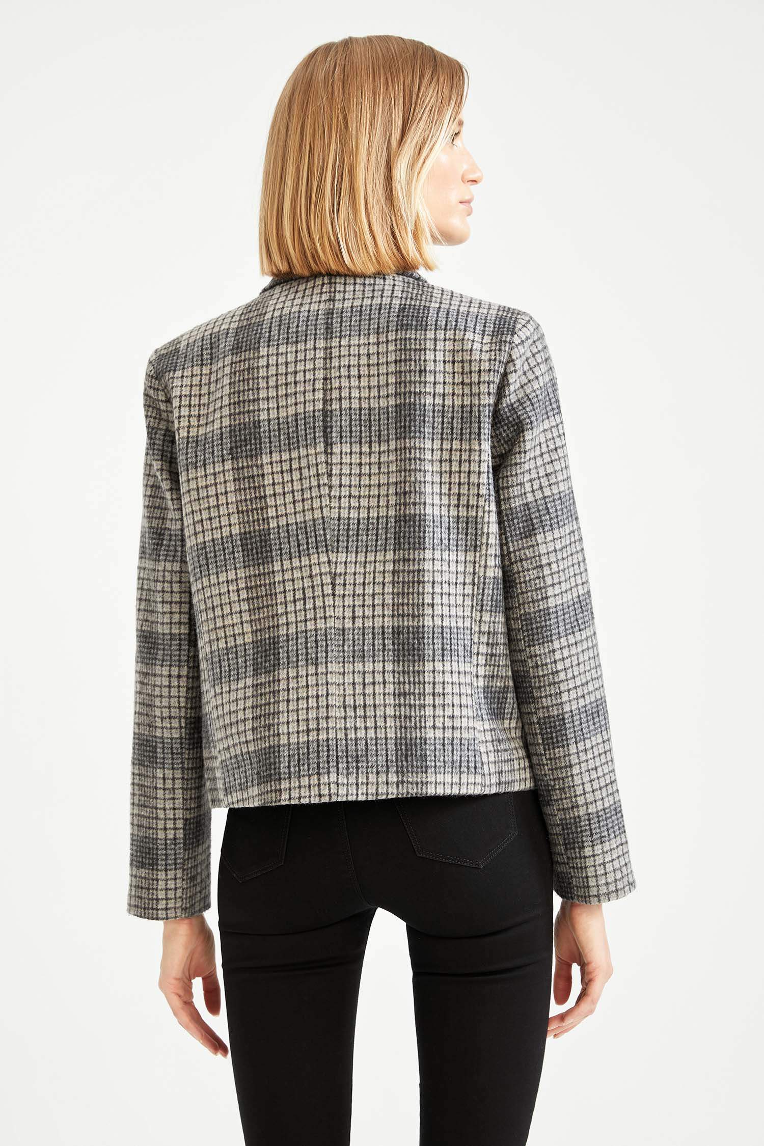 Grey WOMAN Plaid Button Detailed Crop Blazer Jacket 2280103 | DeFacto