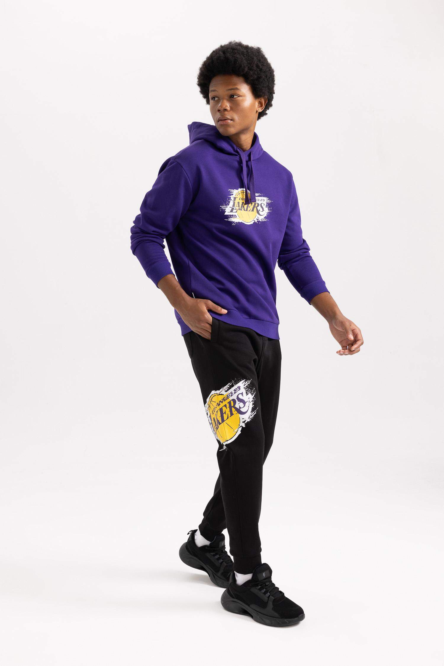 DeFactoFit NBA Los Angeles Lakers Jogger Eşofman Altı Regular Fit Cepli Beli Bağcıklı Lastikli Paça