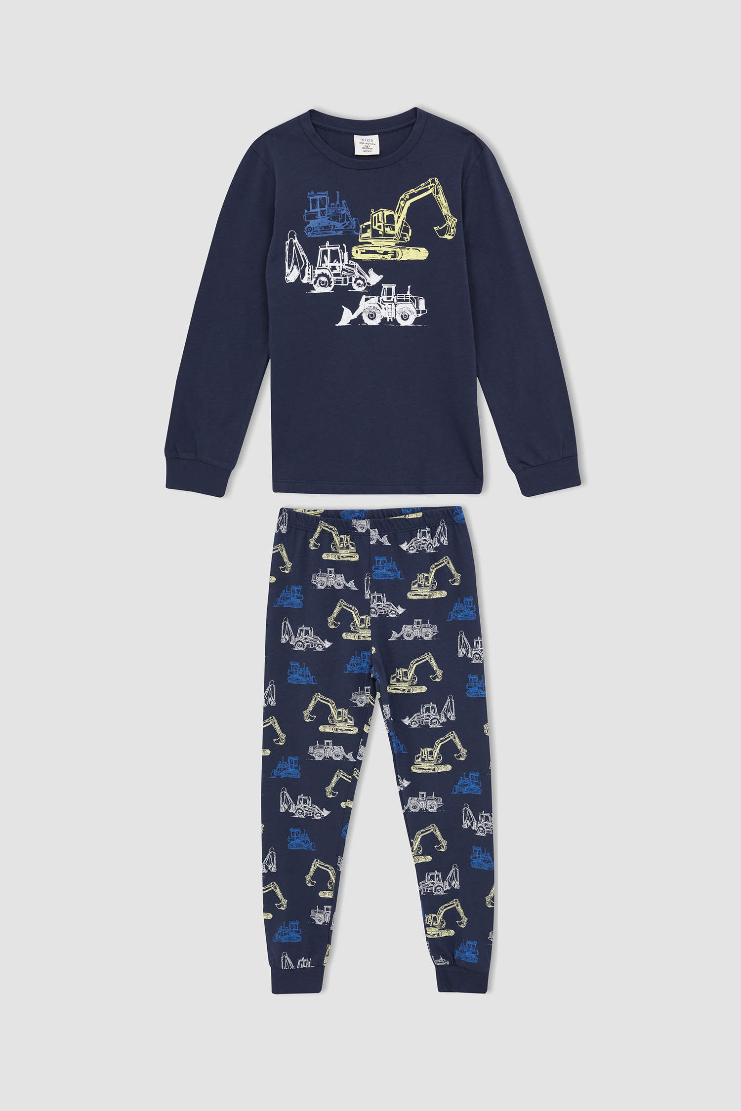 Defacto Erkek Çocuk İş Makinası Desenli Pamuklu Uzun Kollu Pijama Takım. 3