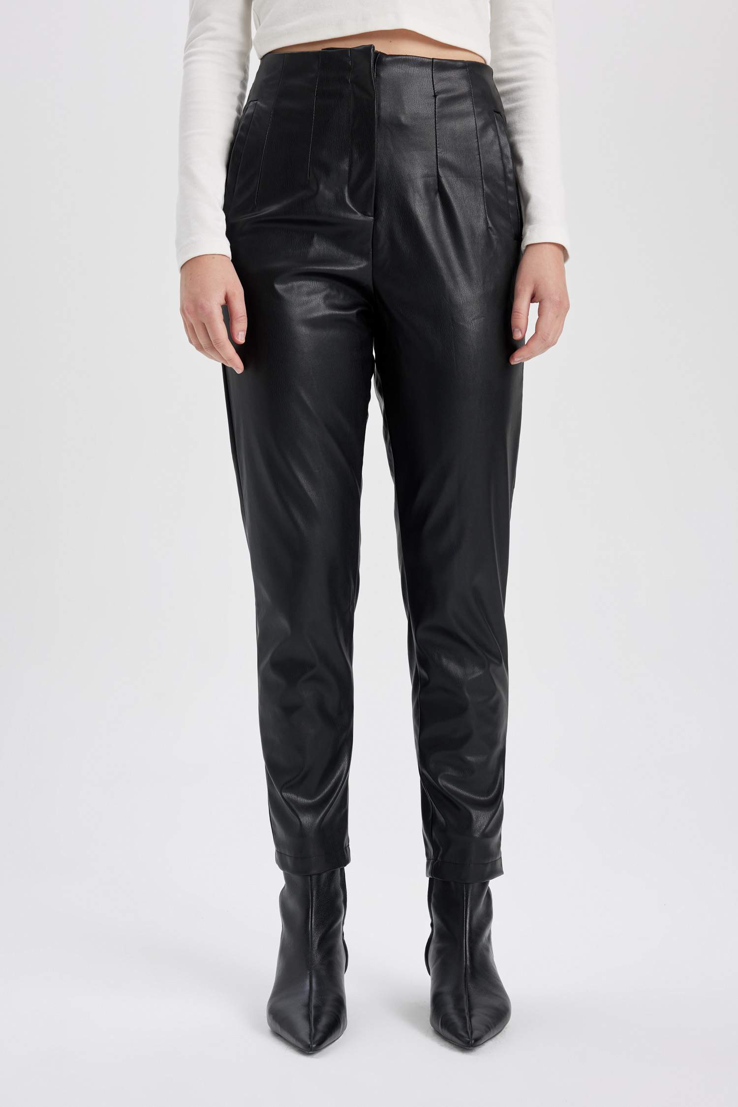 Slim Fit Faux Leather Trousers