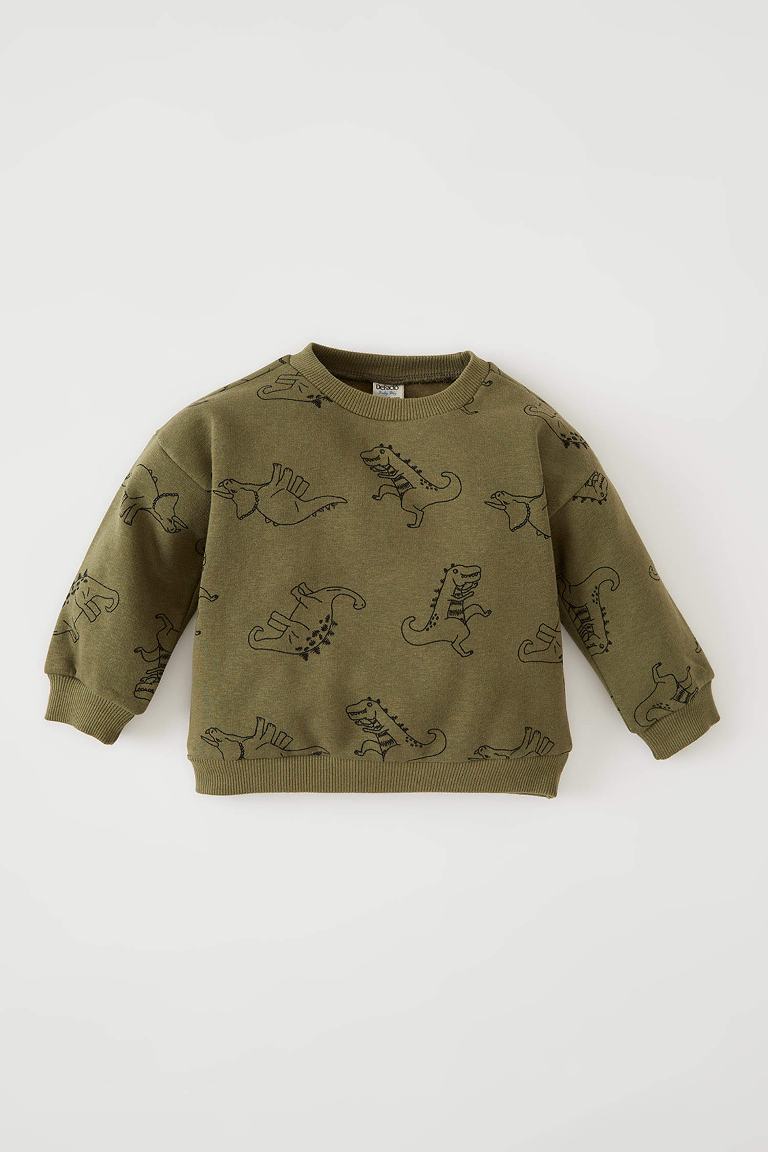 Defacto Erkek Bebek Regular Fit Dinozor Desenli İçi Yumuşak Tüylü Sweatshirt. 2