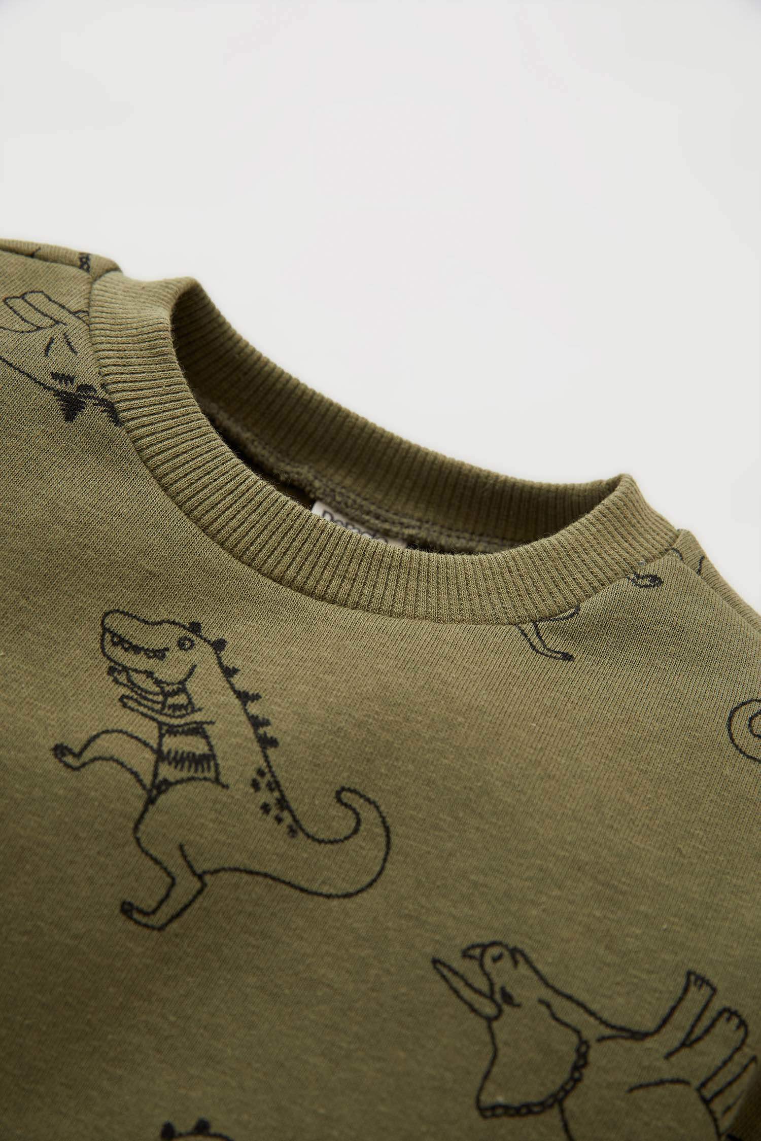 Defacto Erkek Bebek Regular Fit Dinozor Desenli İçi Yumuşak Tüylü Sweatshirt. 1