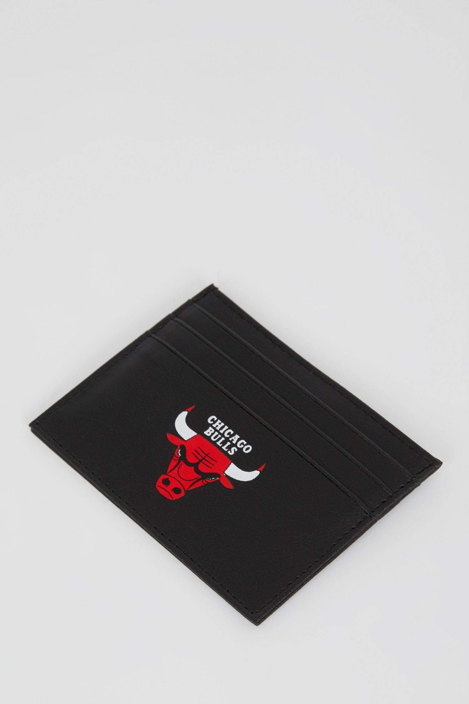 Black MAN Men's NBA Chicago Bulls Licensed Faux Leather Business Card Holder  2464519