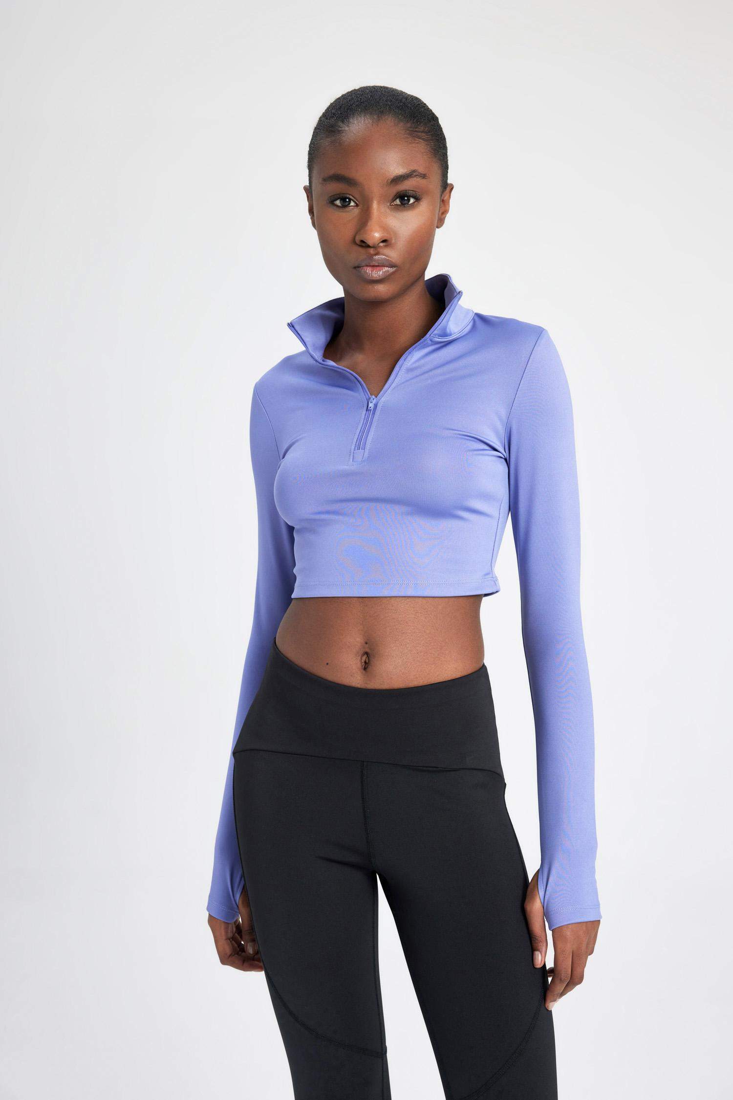 Slim Fit Zippered High Collar T-Shirt