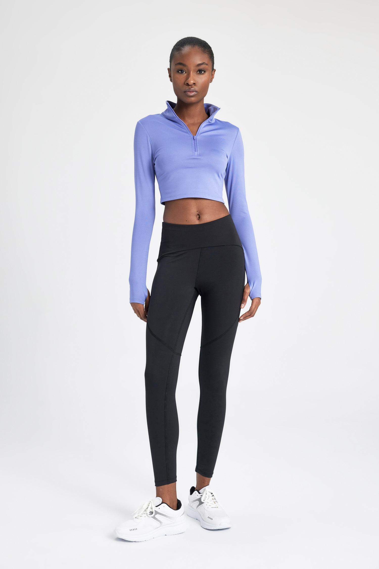 Slim Fit Zippered High Collar T-Shirt