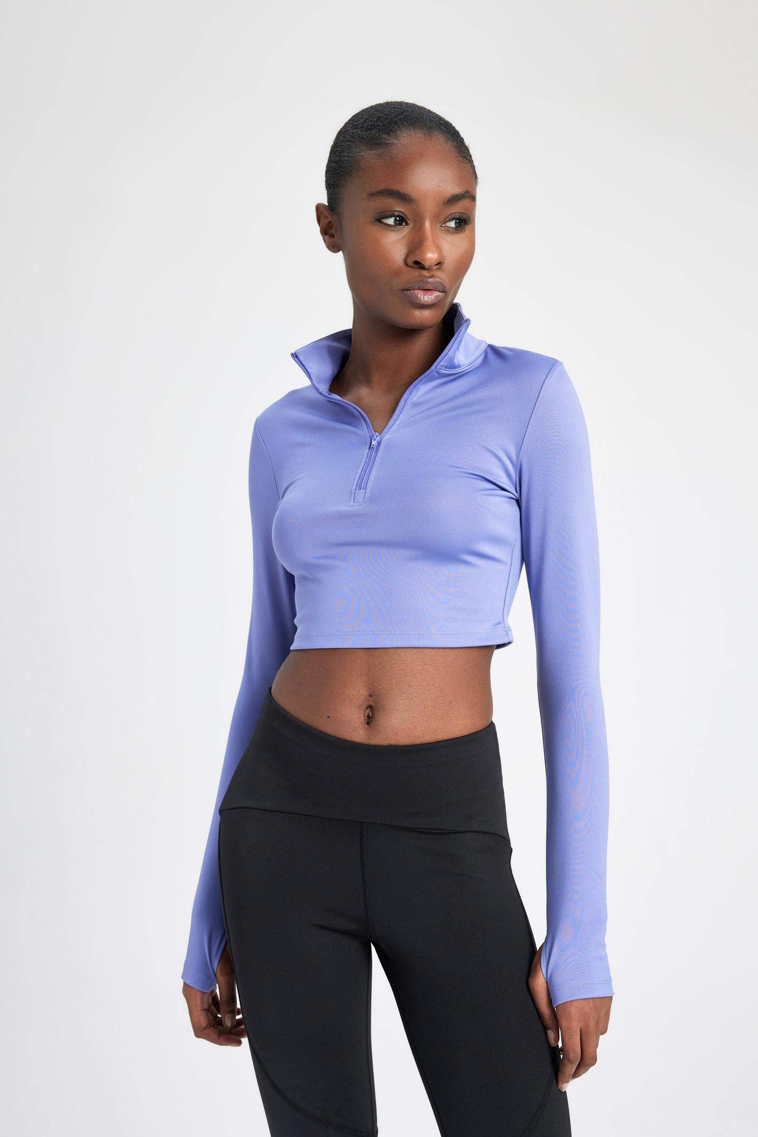 Slim Fit Zippered High Collar T-Shirt