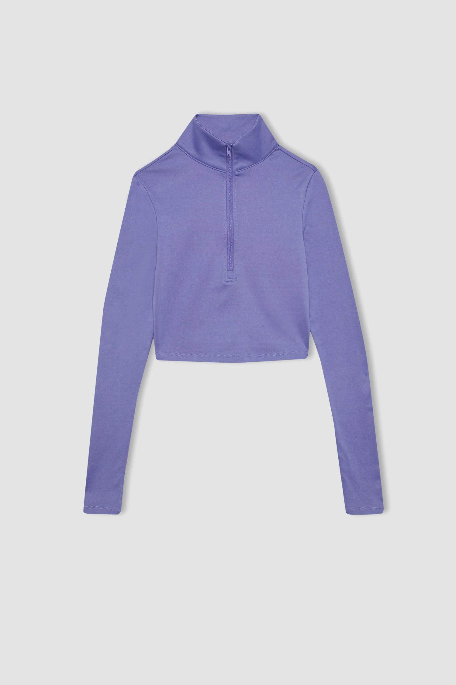 Slim Fit Zippered High Collar T-Shirt