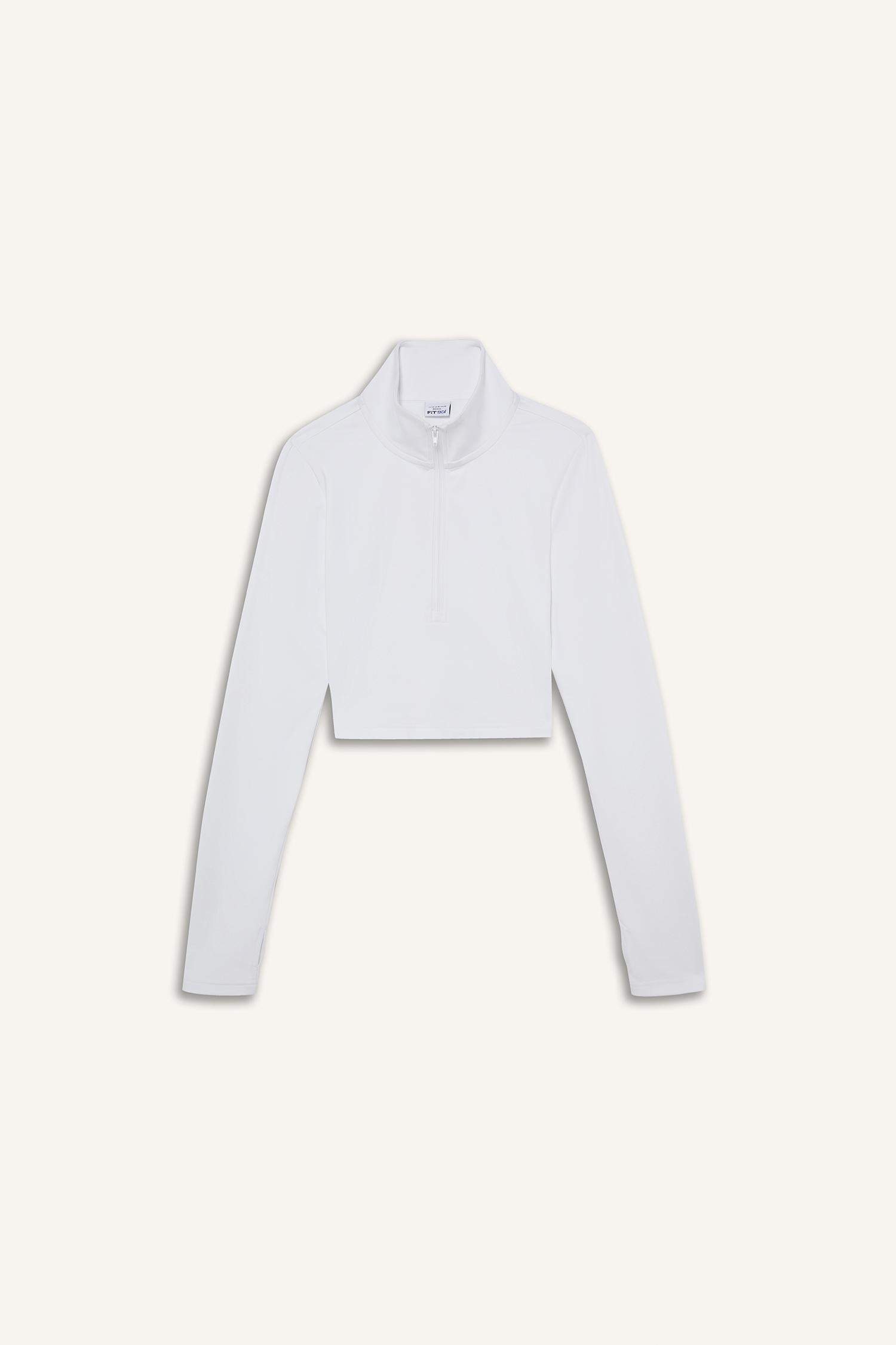 DeFactoFit Slim Fit Dar Kesim Fermuarlı Dik Yaka İçi Yumuşak Tüylü Esnek Kumaş Uzun Kollu Tişört