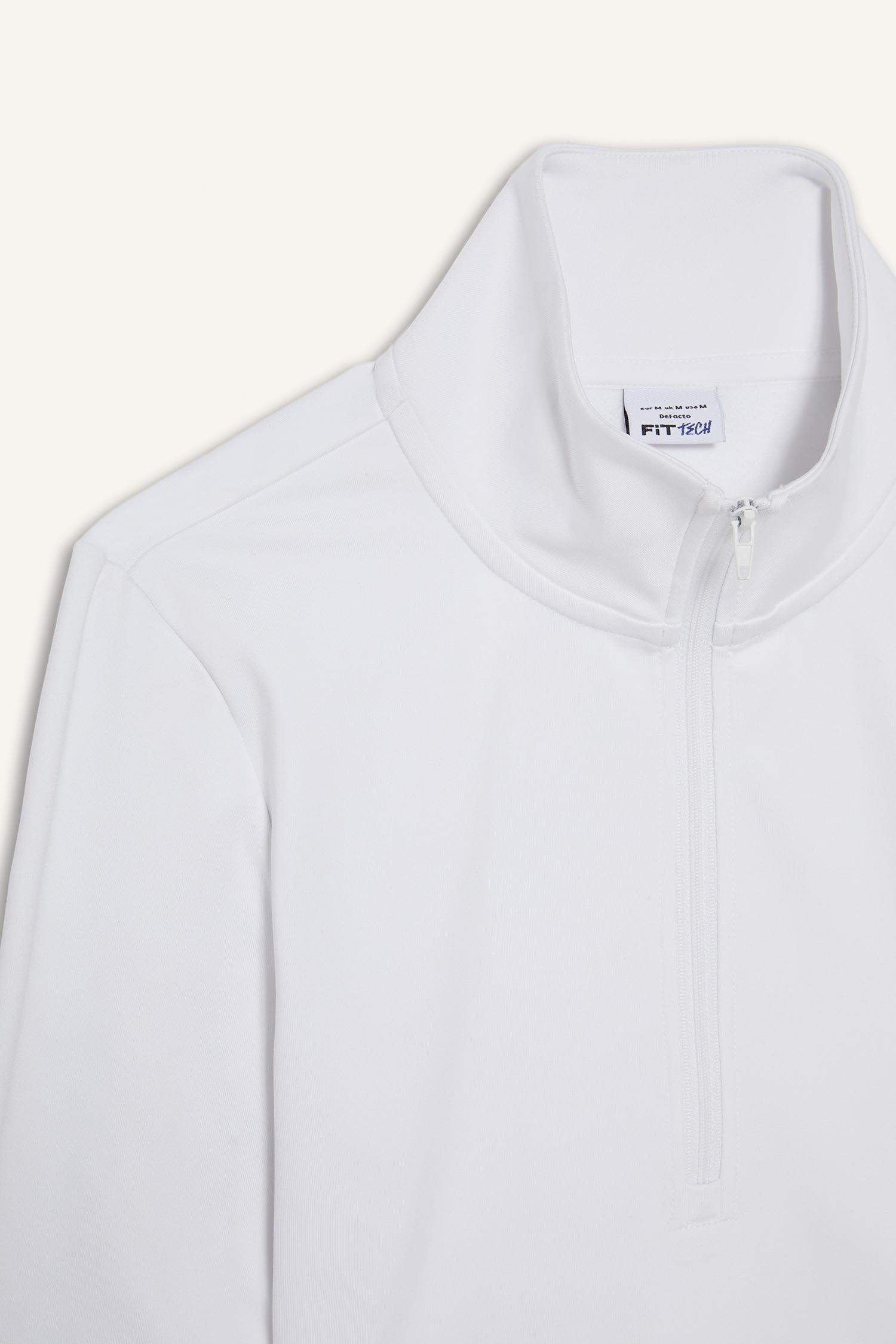 DeFactoFit Slim Fit Dar Kesim Fermuarlı Dik Yaka İçi Yumuşak Tüylü Esnek Kumaş Uzun Kollu Tişört